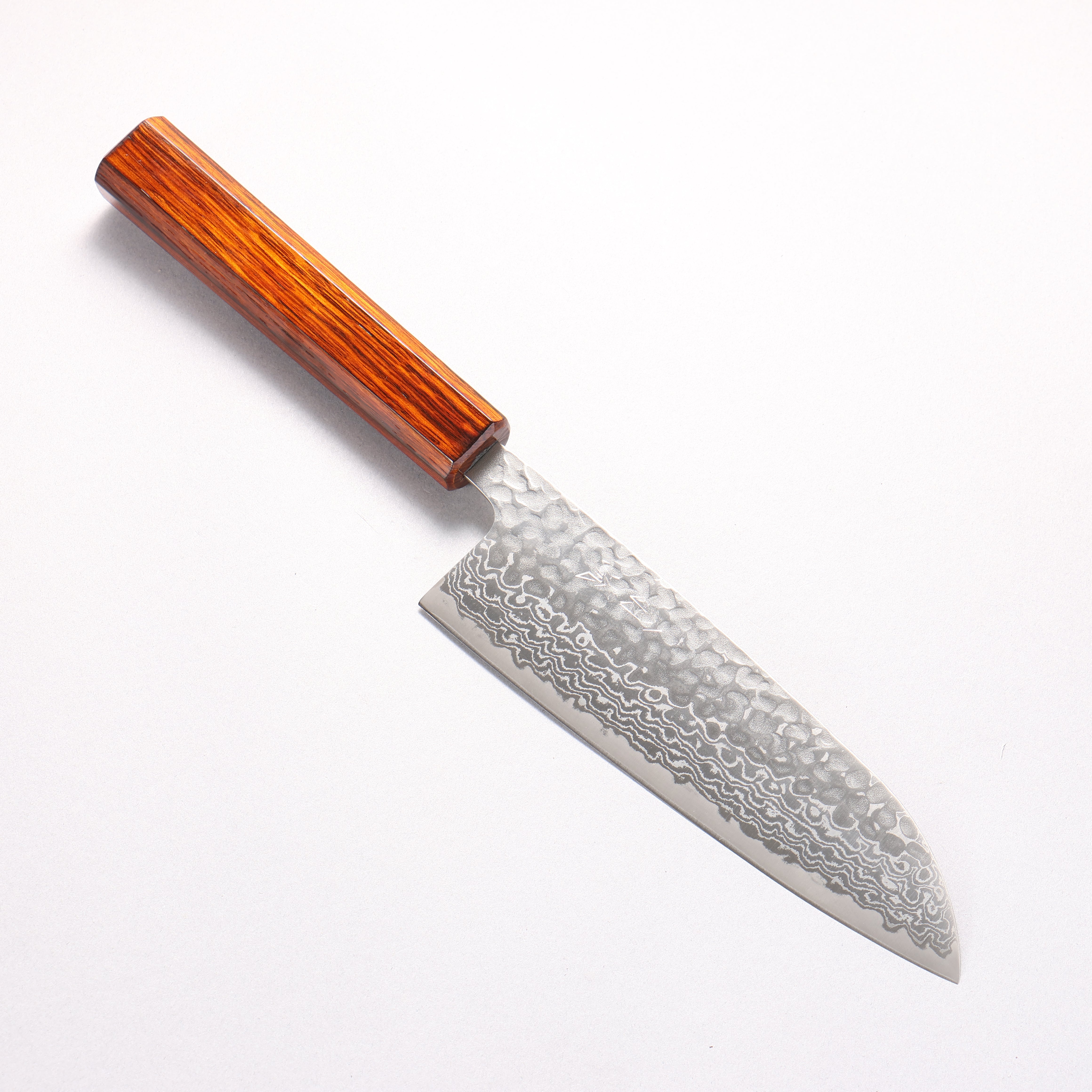 Oul Silver Steel No.3 Hammered Damascus Santoku 165mm Burnt Oak (Lacquered) Handle