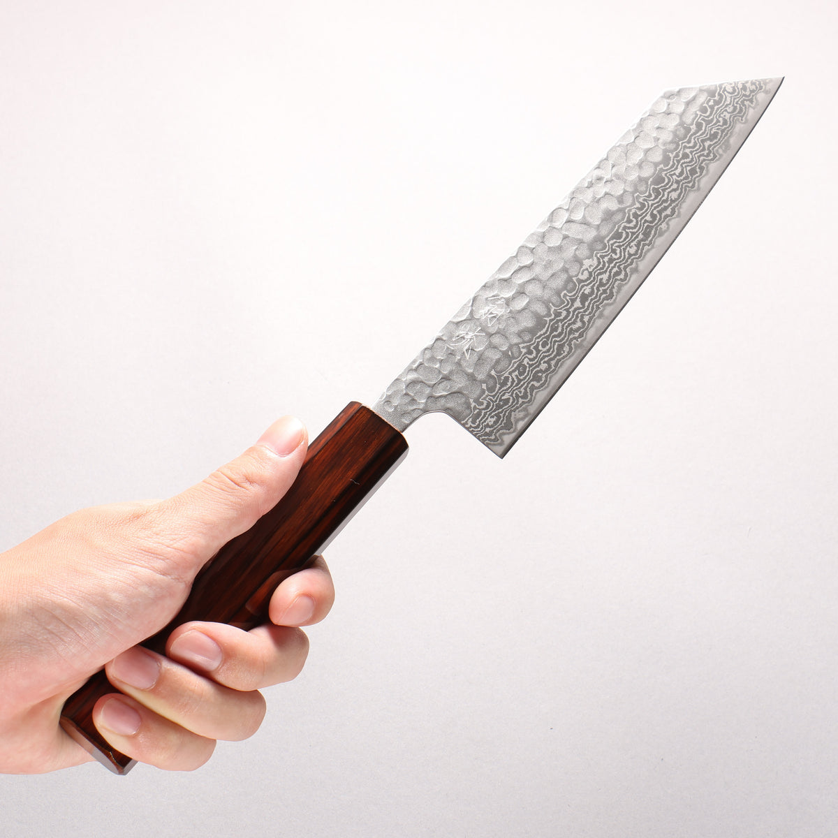 Oul Silver Steel No.3 Hammered Damascus Bunka 170mm Burnt Oak (Lacquered) Handle