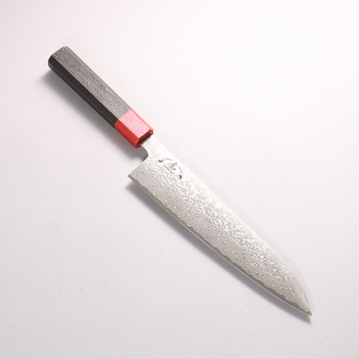 Hiroshi Suzuki SPG STRIX Mirrored Finish Damascus Gyuto 210mm Black Lacquered (ferrule: Red color) Handle
