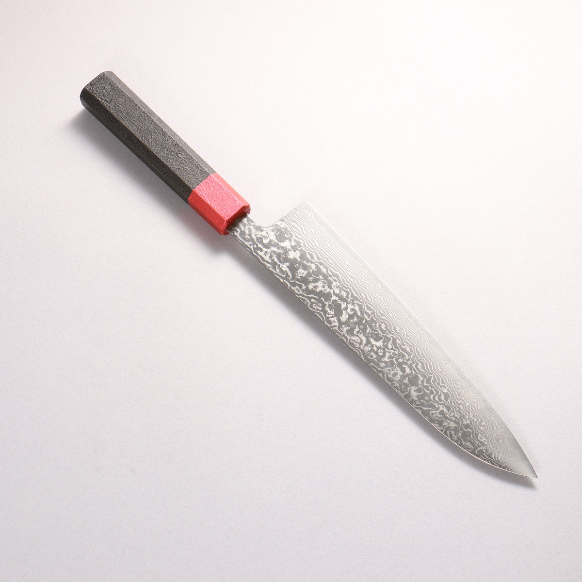 Hiroshi Suzuki SPG STRIX Mirrored Finish Damascus Gyuto 210mm Black Lacquered (ferrule: Red color) Handle