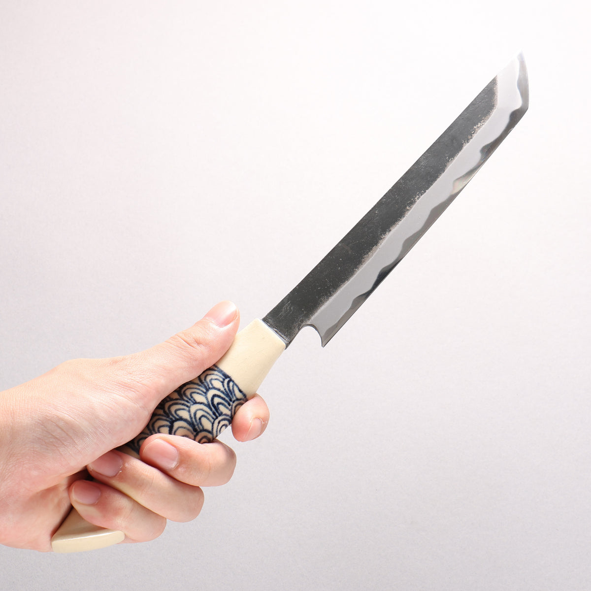Yuma Oba Blue Steel No.2 Black Finished Sakimaru Sujihiki 180mm Ceramic Handle - Japanny - Best Japanese Knife