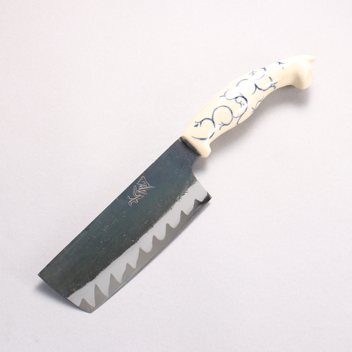 Yuma Oba Blue Steel No.2 Black Finished Nakiri 120mm Cat Shaped Ceramic Handle - Japanny - Best Japanese Knife