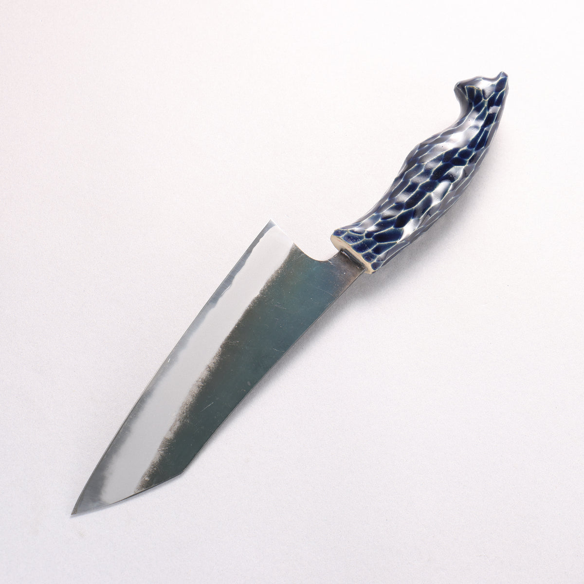 Yuma Oba Blue Steel No.2 Black Finished Santoku 165mm Cat Shaped Ceramic Handle - Japanny - Best Japanese Knife