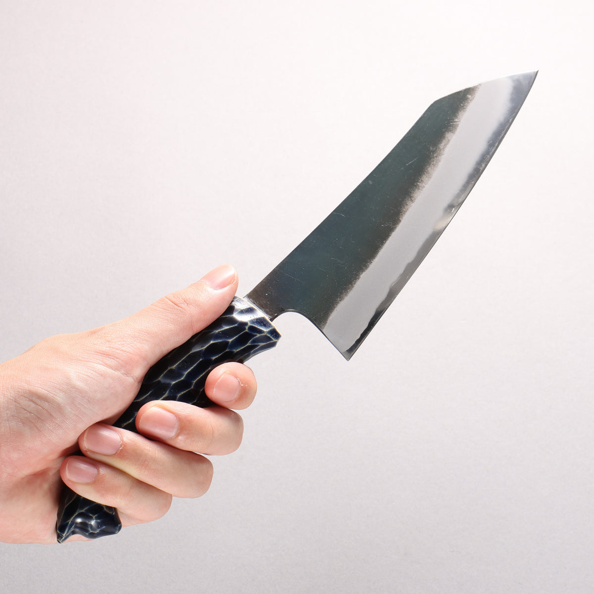 Yuma Oba Blue Steel No.2 Black Finished Santoku 165mm Cat Shaped Ceramic Handle - Japanny - Best Japanese Knife