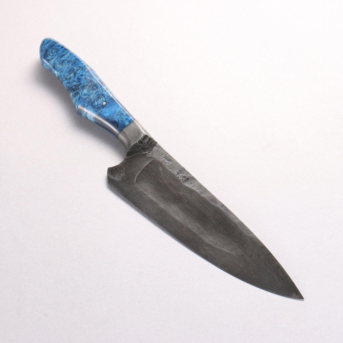 Mouri Shara SK Steel Coreless Damascus S Grind Gyuto 180mm Blue Stabilized Wood Handle - Japanny - Best Japanese Knife