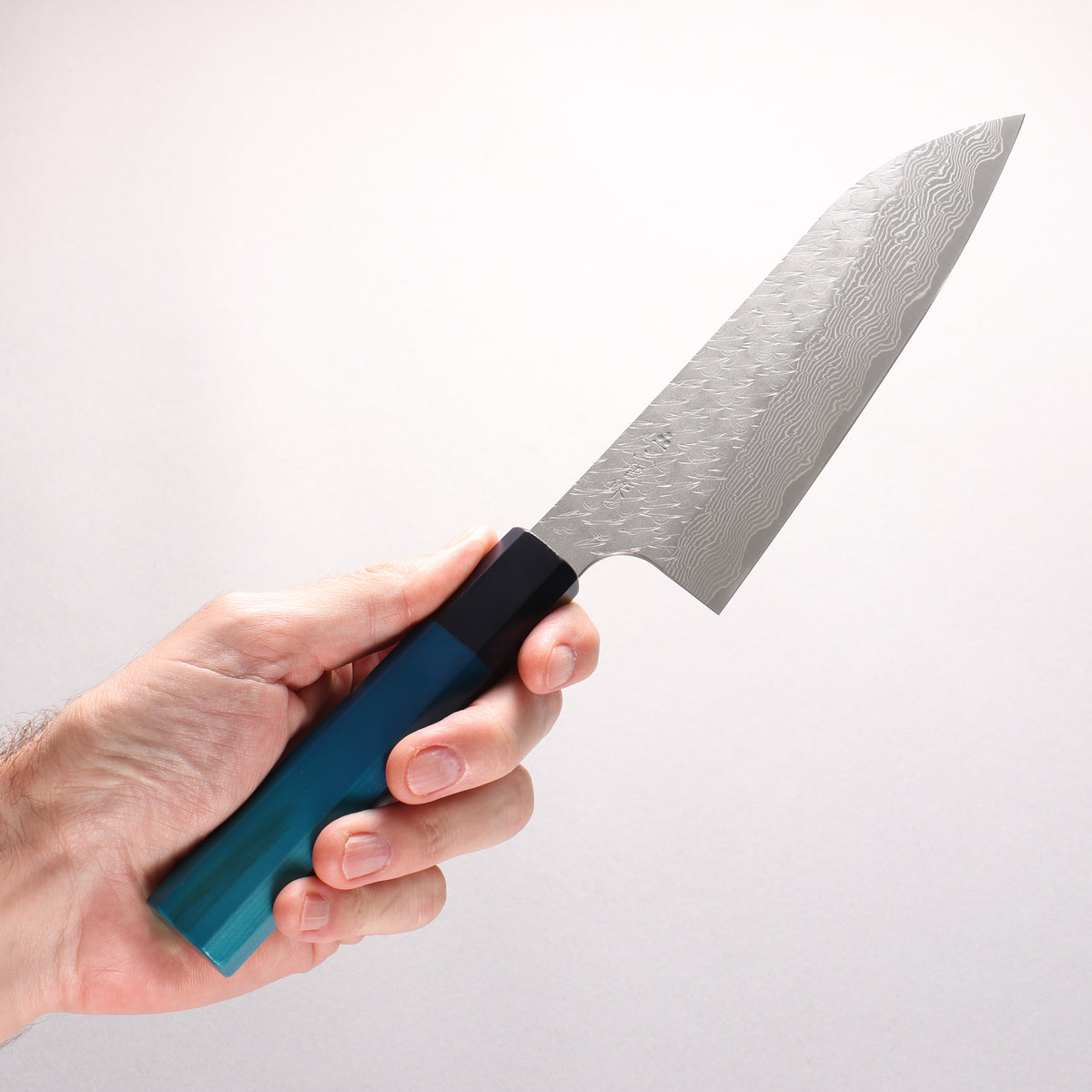Nigara SPG STRIX Hammered Damascus Santoku 180mm Indigo dyed Handle