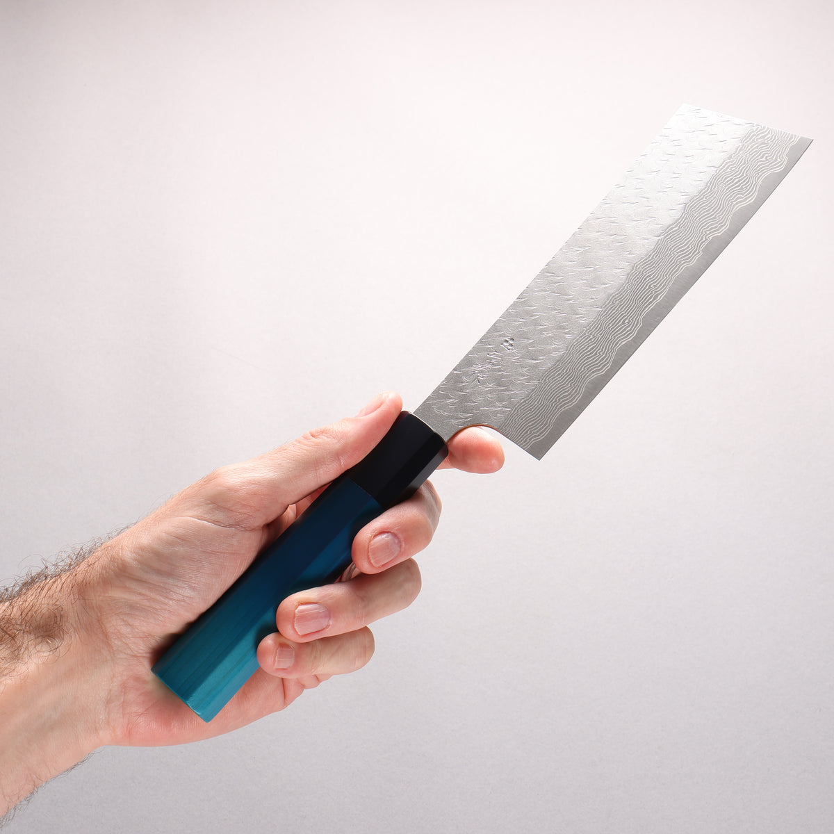 Nigara SPG STRIX Hammered Damascus Kiritsuke Nakiri 180mm Indigo dyed Handle