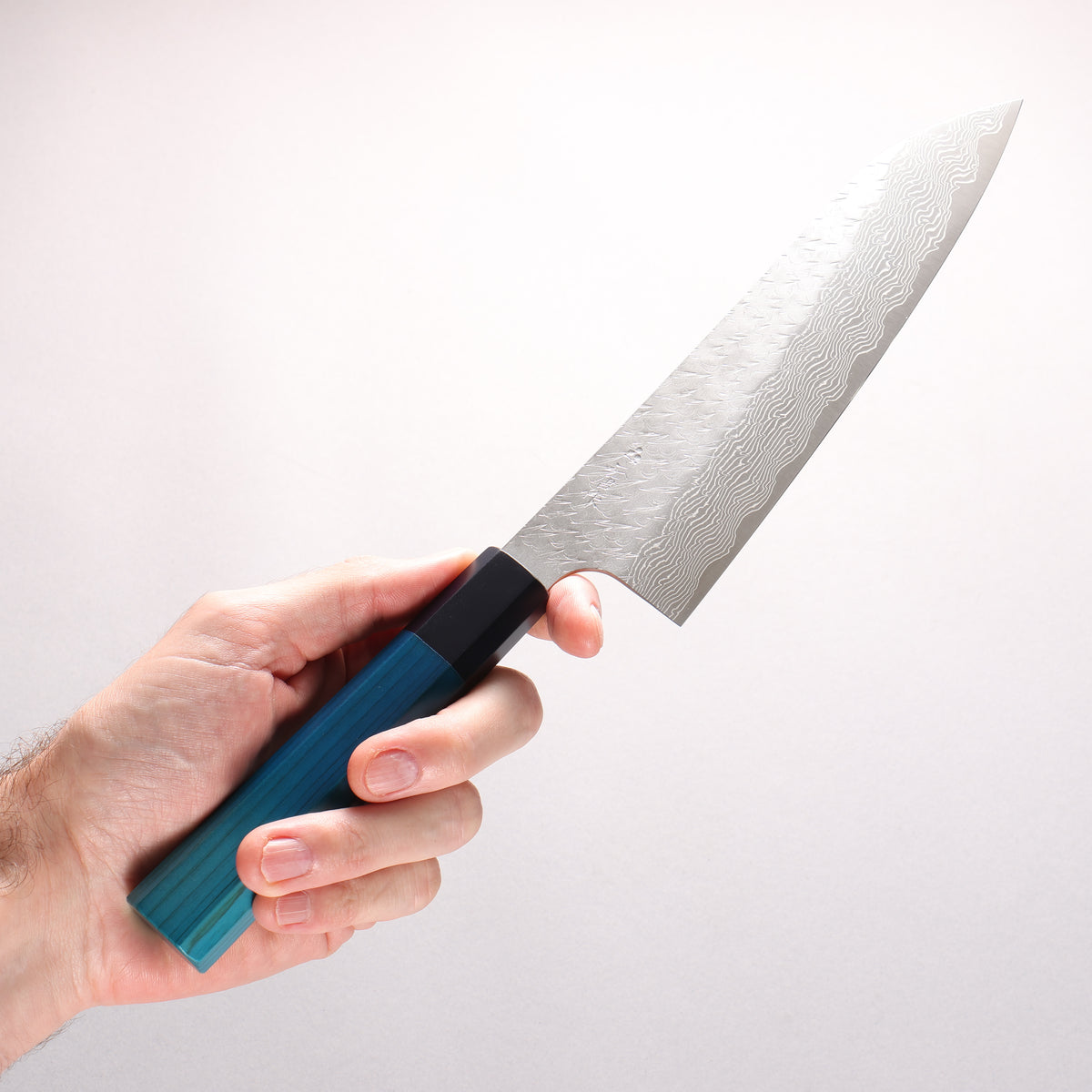 Nigara SPG STRIX Hammered Damascus Gyuto 210mm Indigo dyed Handle