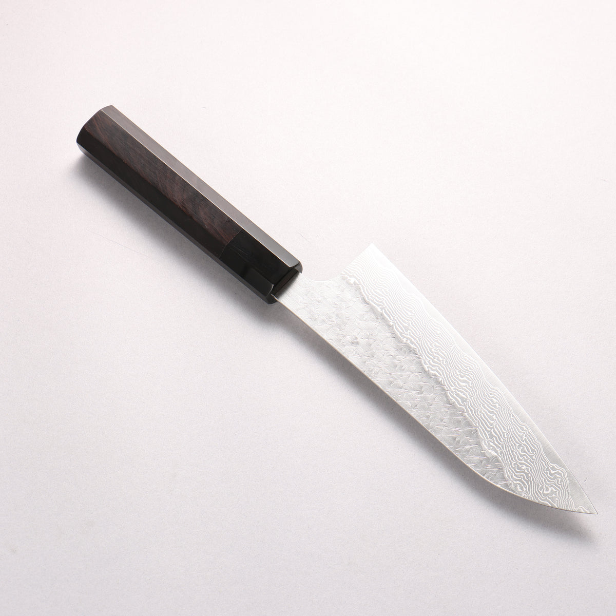 Nigara SPG STRIX Hammered Damascus Santoku 180mm Ebony Wood (ferrule: Black Water Buffalo Horn) Handle