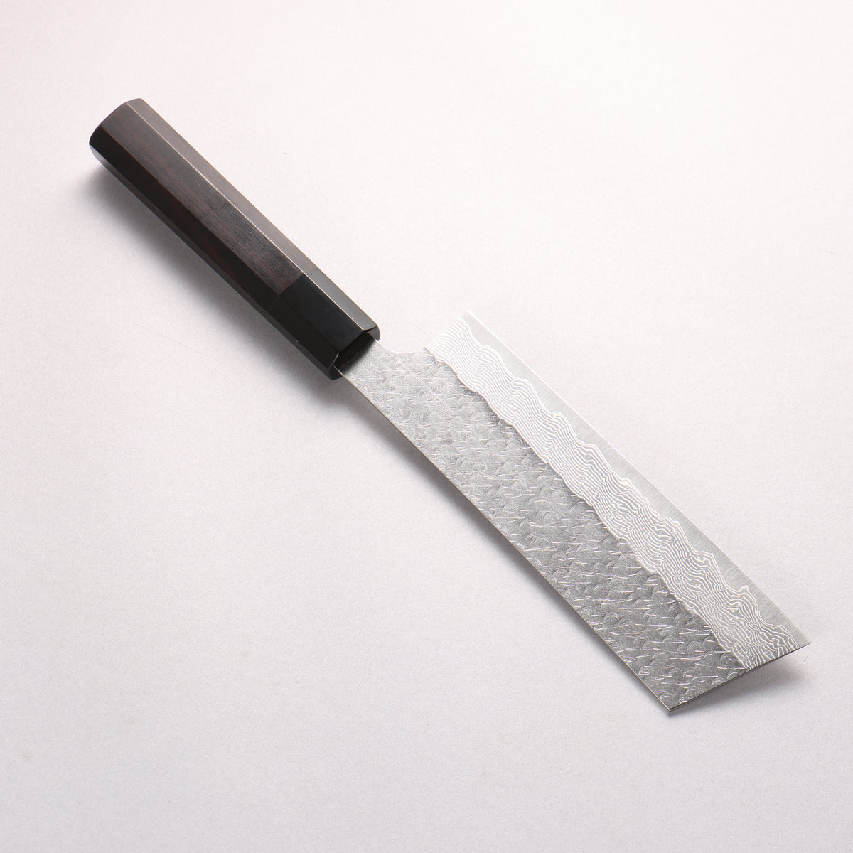 Nigara SPG STRIX Hammered Damascus Kiritsuke Nakiri 180mm Ebony Wood (ferrule: Black Water Buffalo Horn) Handle