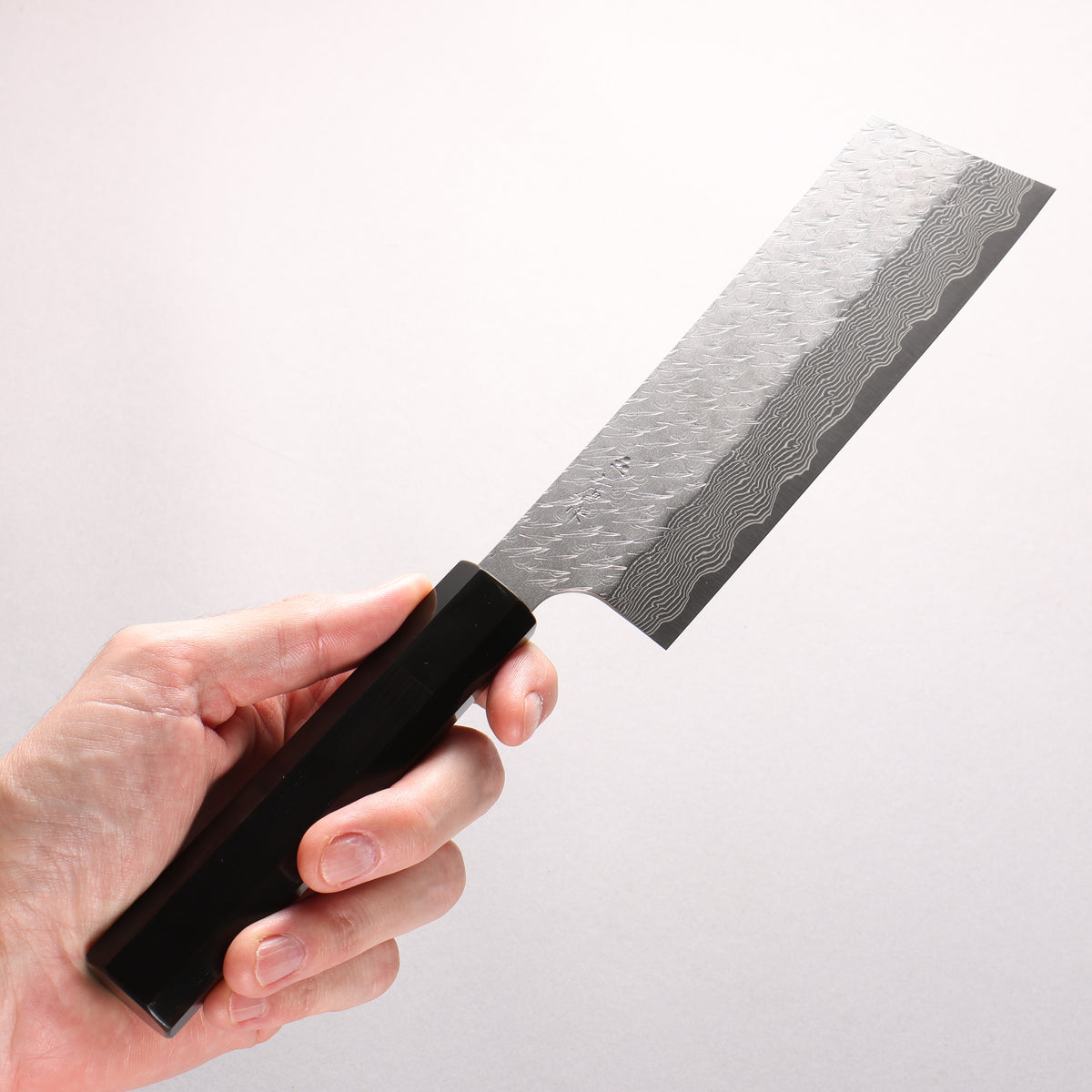 Nigara SPG STRIX Hammered Damascus Kiritsuke Nakiri 180mm Ebony Wood (ferrule: Black Water Buffalo Horn) Handle
