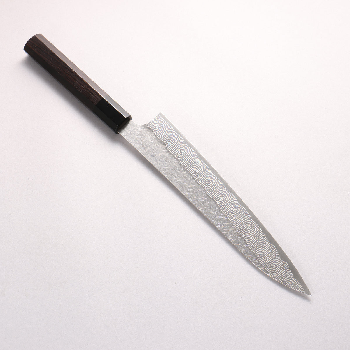 Nigara SPG STRIX Hammered Damascus Sujihiki 240mm Ebony Wood (ferrule: Black Water Buffalo Horn) Handle