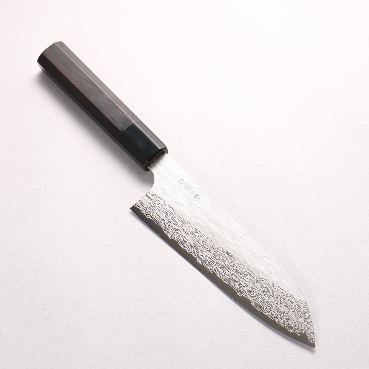 Nigara VG-XEOS Hammered Damascus Santoku 180mm Ebony Wood (ferrule: Black Water Buffalo Horn) Handle