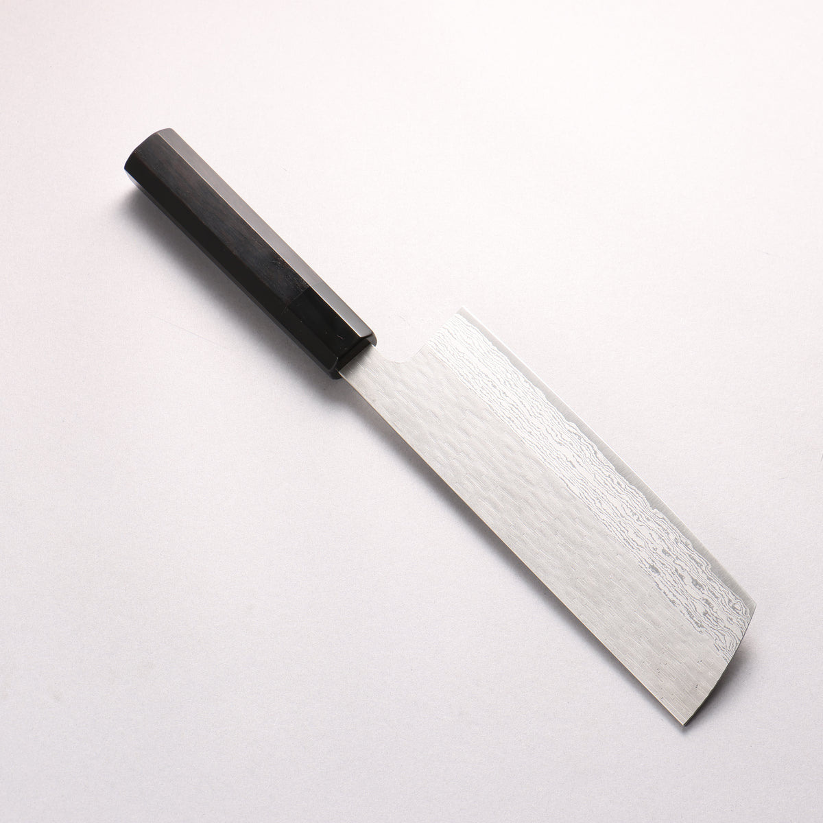 Nigara VG-XEOS Hammered Damascus Nakiri 180mm Ebony Wood (ferrule: Black Water Buffalo Horn) Handle