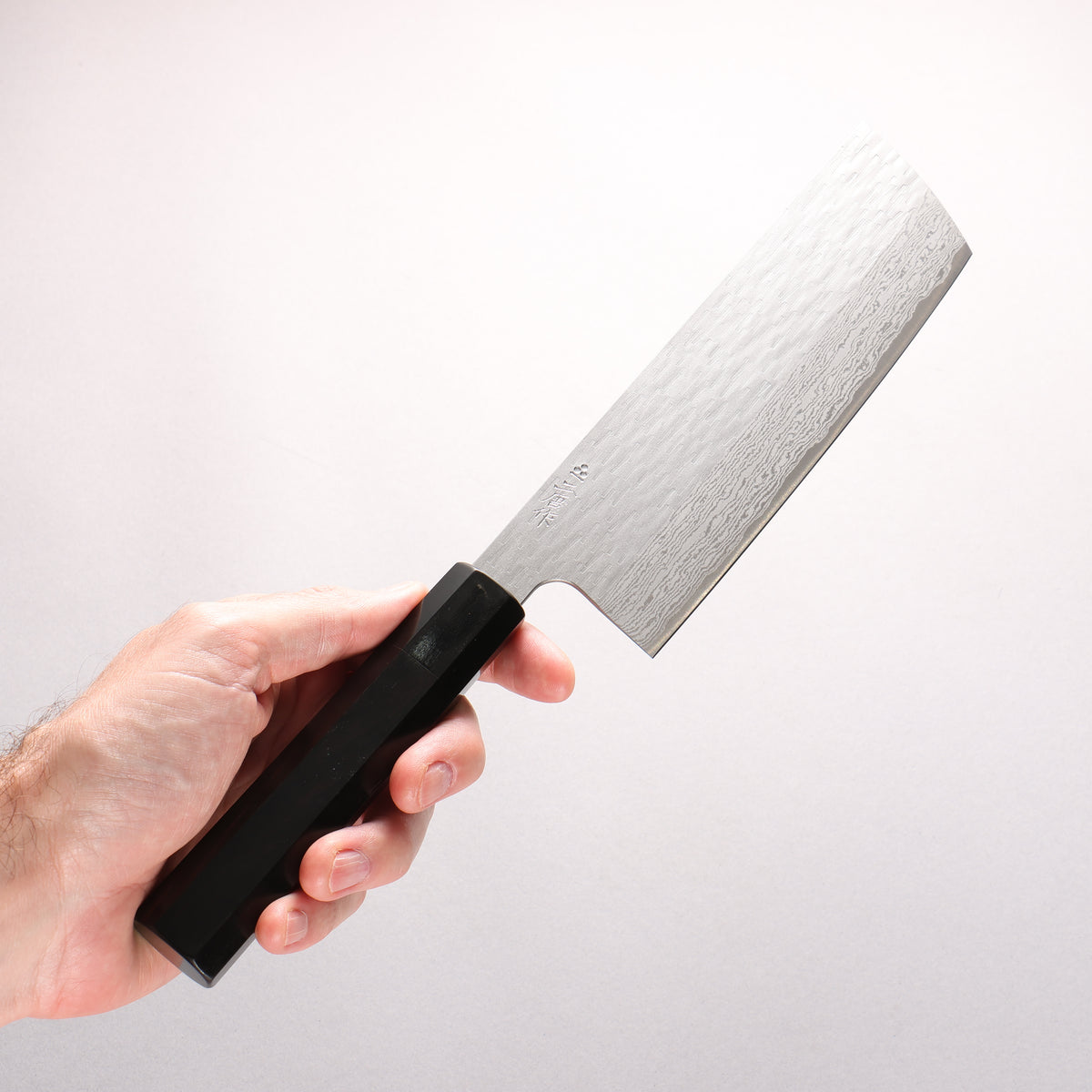 Nigara VG-XEOS Hammered Damascus Nakiri 180mm Ebony Wood (ferrule: Black Water Buffalo Horn) Handle