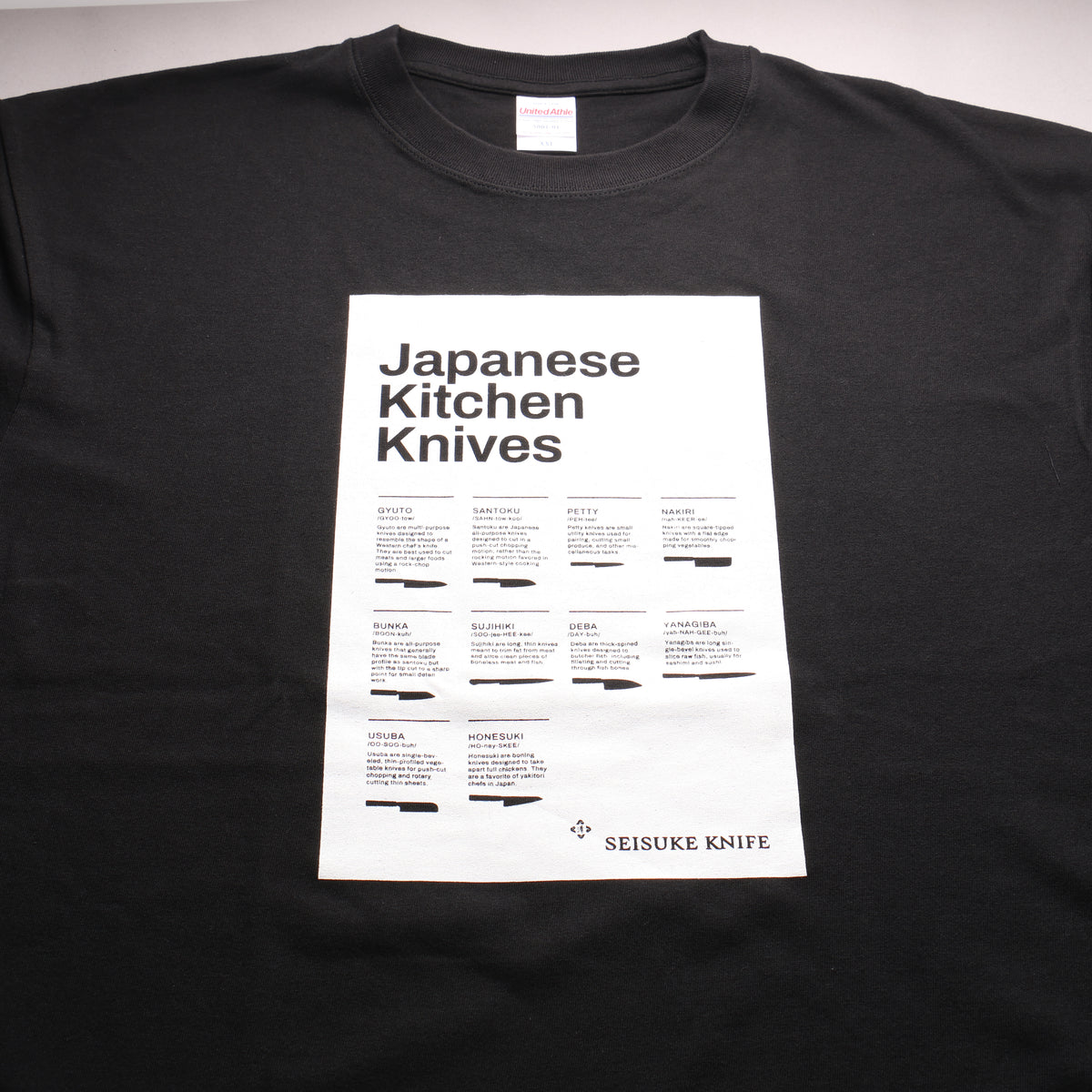 Seisuke T-Shirt (Knife Chart New Seisuke Logo) Black M - Japanny - Best Japanese Knife