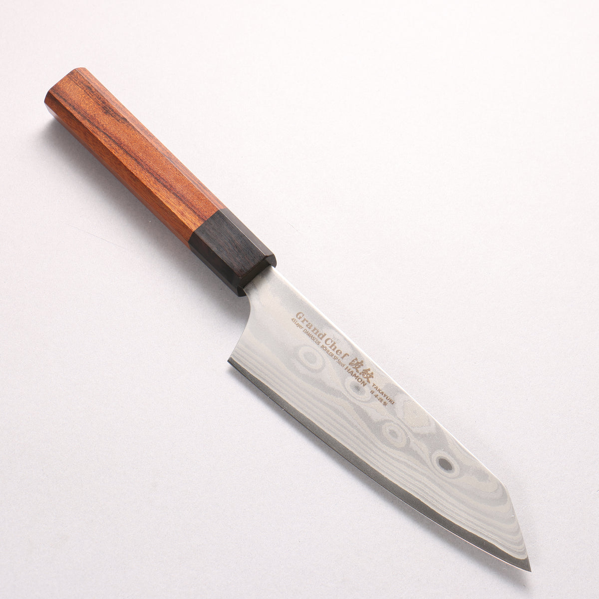 Sakai Takayuki Grand Chef Hamon Böhler SP Steel 45 Layer Damascus Kengata Santoku 160mm Rosewood (Ferrule: Black Pakka Wood) Handle - Japanny - Best Japanese Knife