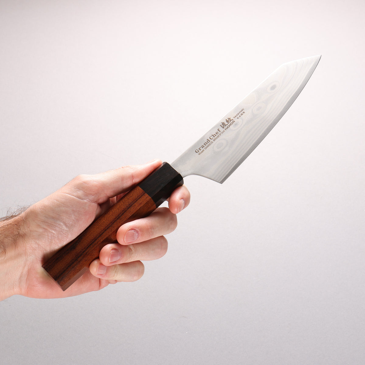 Sakai Takayuki Grand Chef Hamon Böhler SP Steel 45 Layer Damascus Kengata Santoku 160mm Rosewood (Ferrule: Black Pakka Wood) Handle - Japanny - Best Japanese Knife
