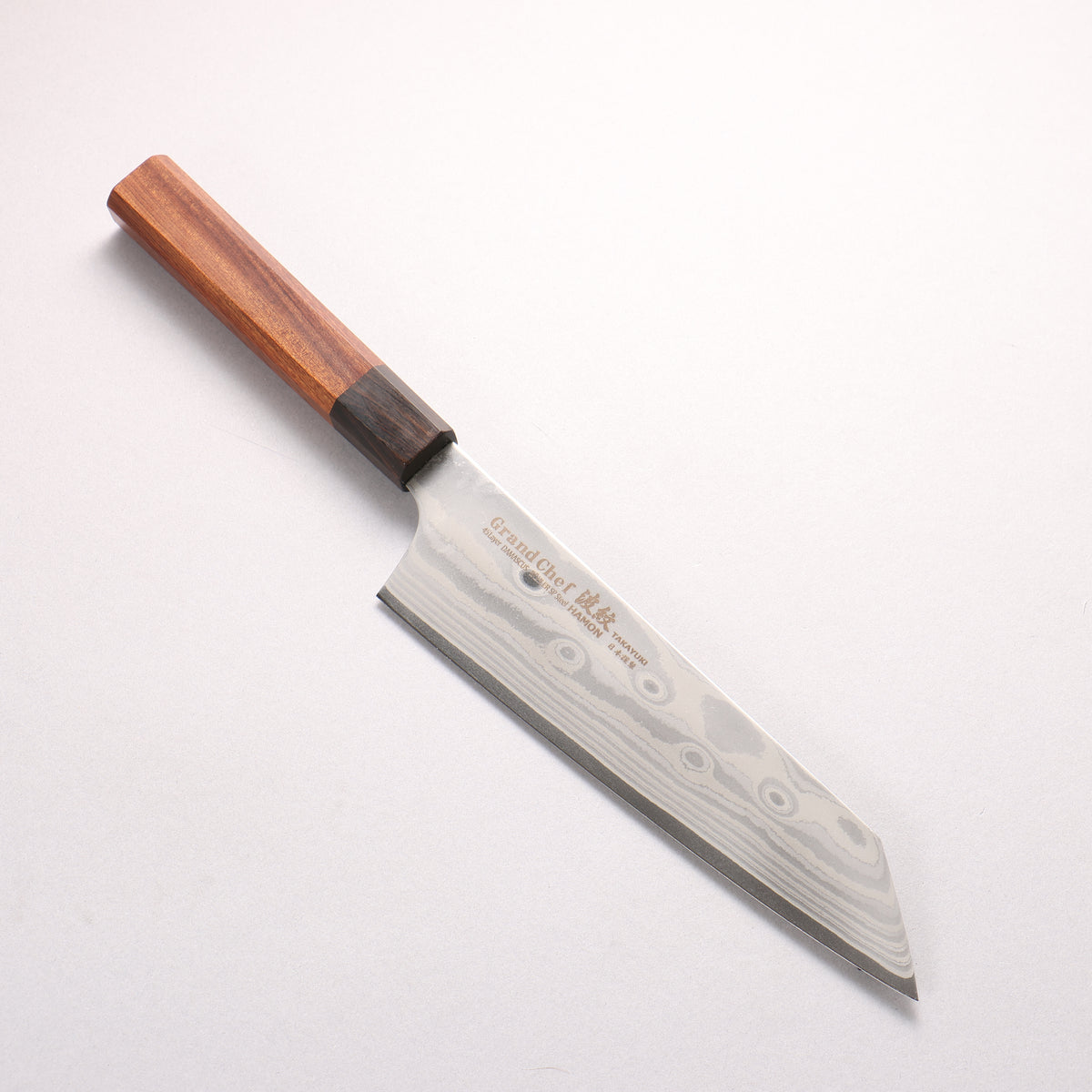 Sakai Takayuki Grand Chef Hamon Böhler SP Steel 45 Layer Damascus Kengata Gyuto 190mm Rosewood (Ferrule: Black Pakka Wood) Handle
