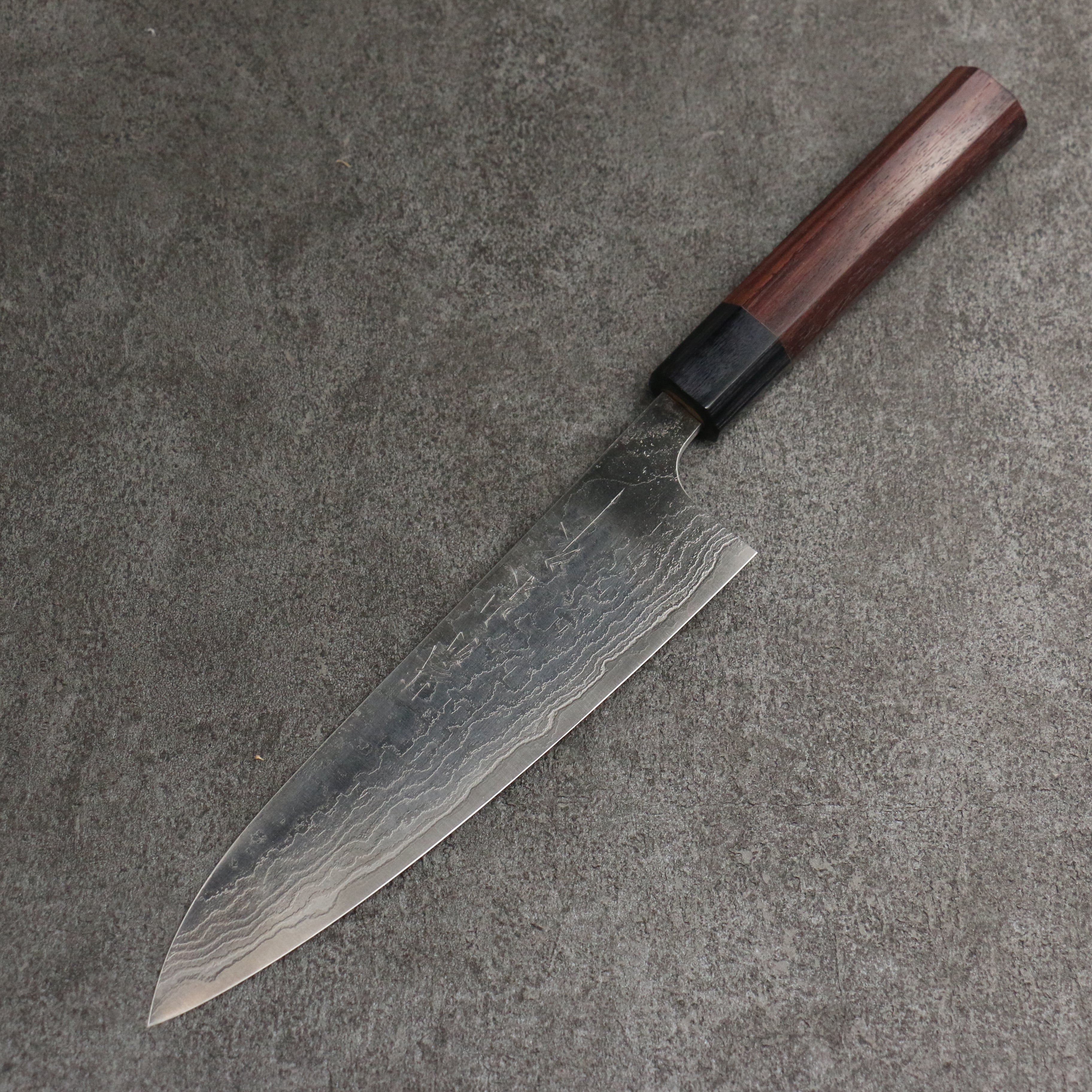 Nao Yamamoto SG2 Damascus Migaki Finished Gyuto 180mm Rosewood (Ferrule: Black Pakka Wood) Handle - Japanny - Best Japanese Knife