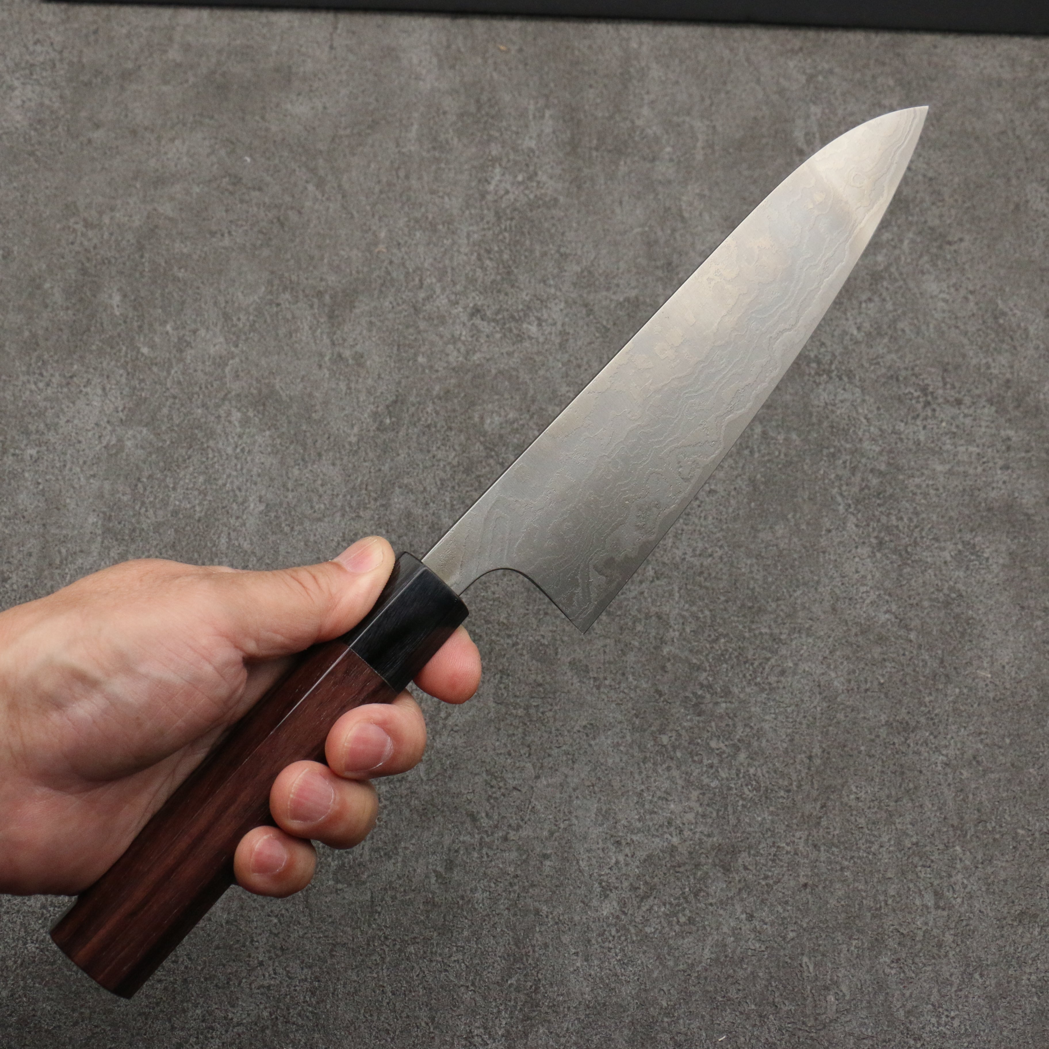 Nao Yamamoto SG2 Damascus Migaki Finished Gyuto 180mm Rosewood (Ferrule: Black Pakka Wood) Handle - Japanny - Best Japanese Knife