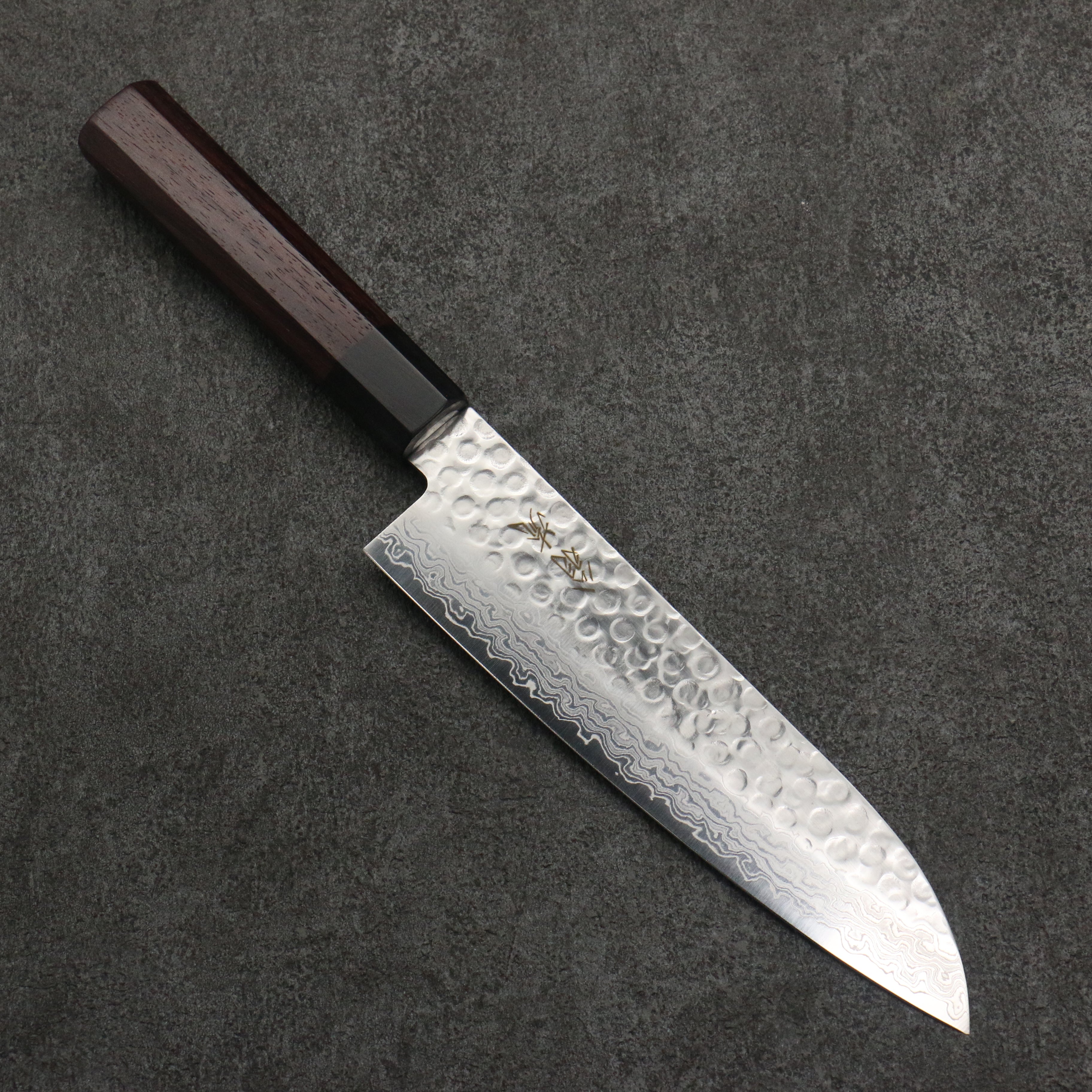 Oul AUS10 Hammered Damascus Santoku 180mm Rosewood Handle - Japanny - Best Japanese Knife
