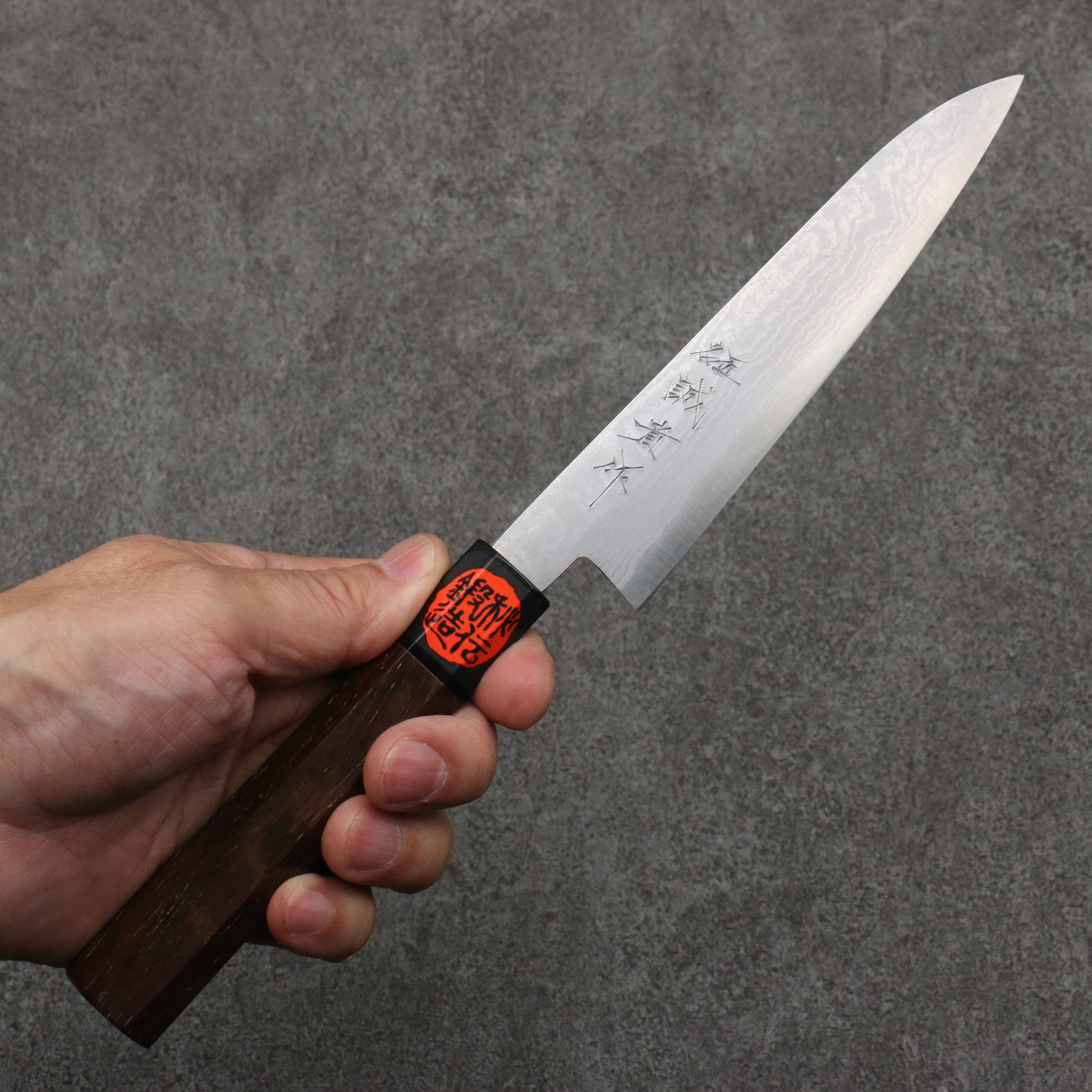 Shigeki Tanaka Blue Steel No.2 Damascus Petty-Utility 135mm Walnut Handle - Japanny - Best Japanese Knife