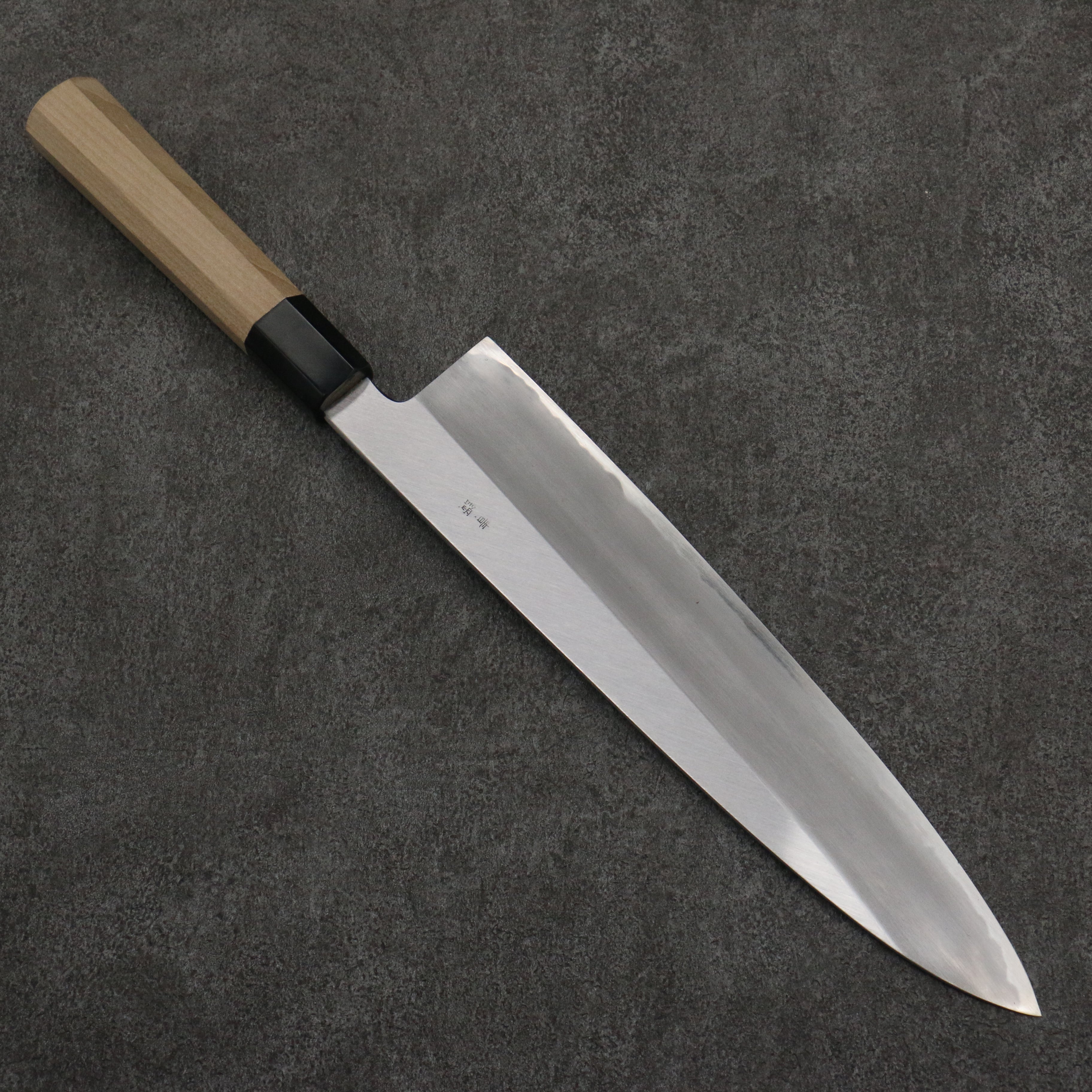 Sakai Takayuki Gold Filled Engraving by Kubota Fuji and Sunset Blue Steel No.2 Gyuto 270mm Magnolia (Ferrule: Water Buffalo Horn) Handle - Japanny - Best Japanese Knife