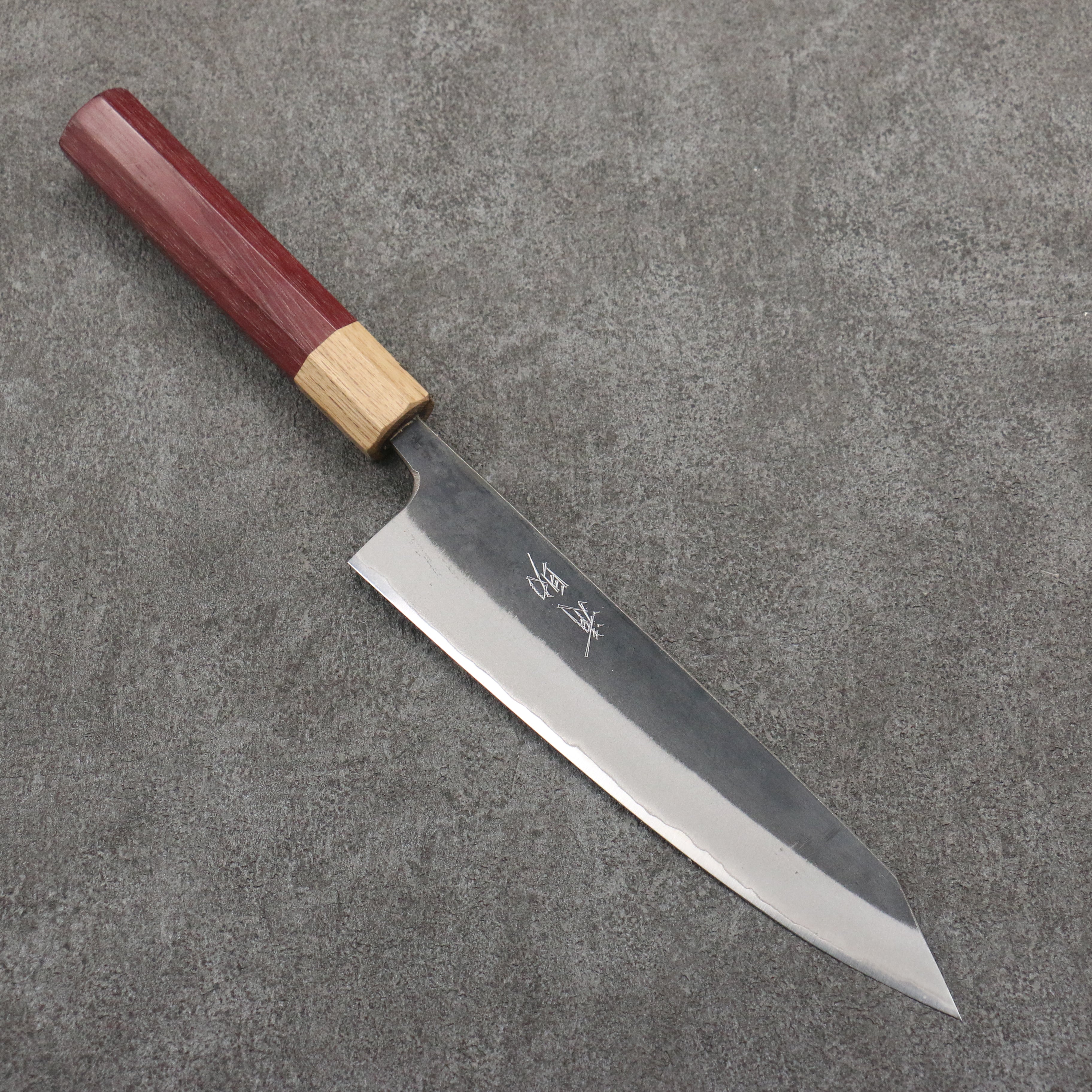 Seisuke Blue Steel No.2 Black Finished Kiritsuke Gyuto 210mm Purpleheart (Ferrule: Oak) Handle - Japanny - Best Japanese Knife