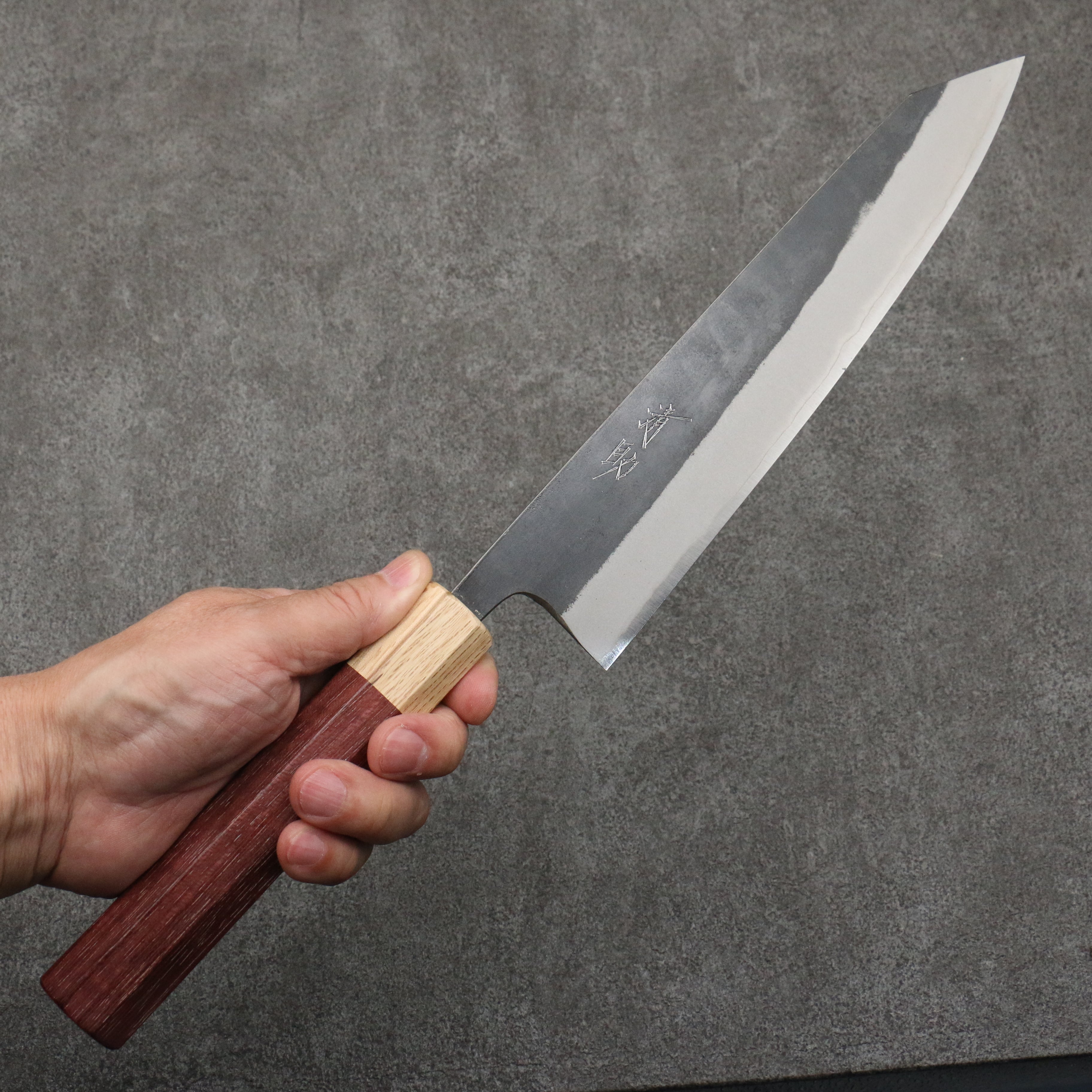Seisuke Blue Steel No.2 Black Finished Kiritsuke Gyuto 240mm Purpleheart (Ferrule: Oak) Handle - Japanny - Best Japanese Knife