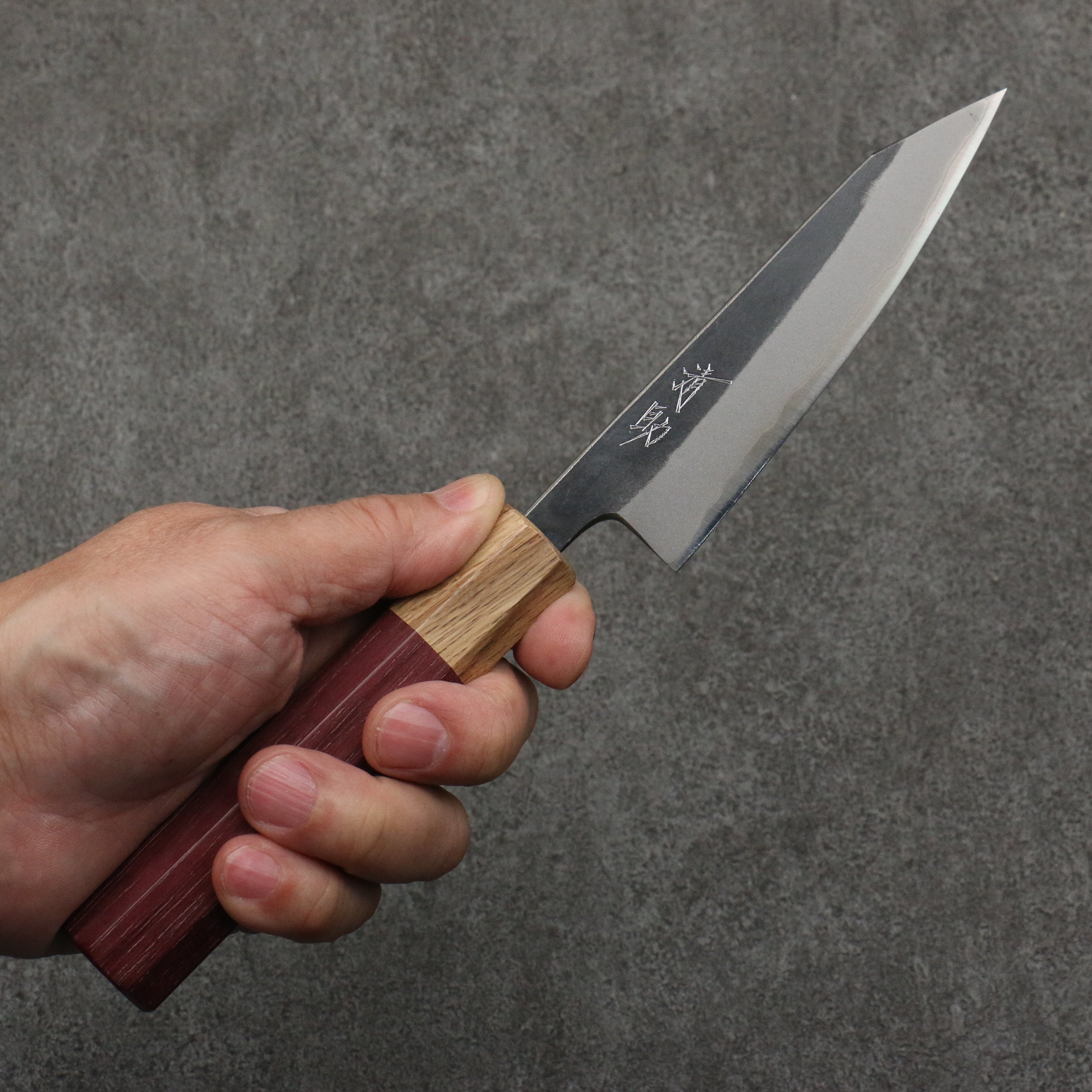 Seisuke Blue Steel No.2 Black Finished Kiritsuke Petty-Utility 120mm Purpleheart (Ferrule: Oak) Handle - Japanny - Best Japanese Knife