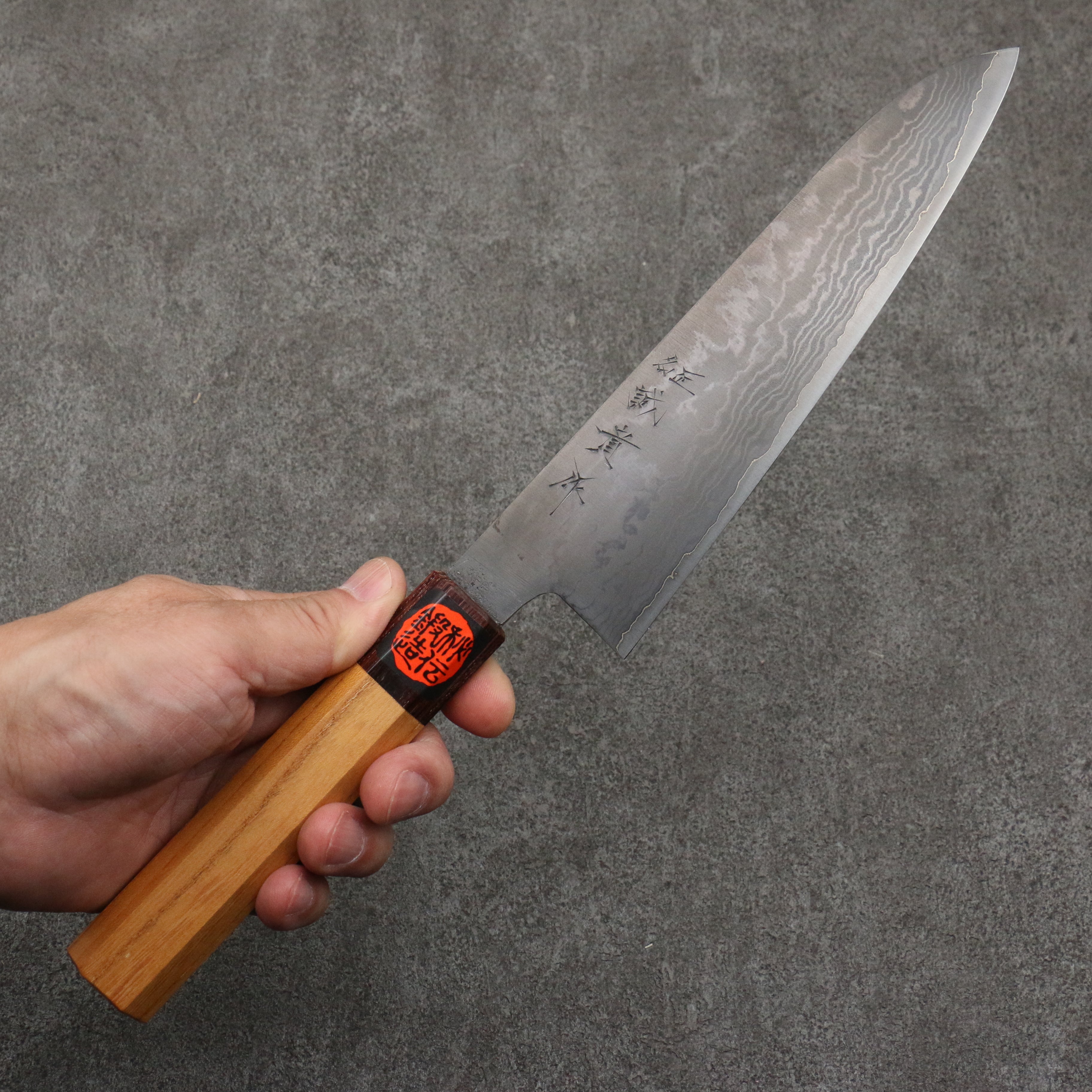 Shigeki Tanaka VG10 Damascus black dye Gyuto 210mm Keyaki (Japanese Elm) Handle - Japanny - Best Japanese Knife