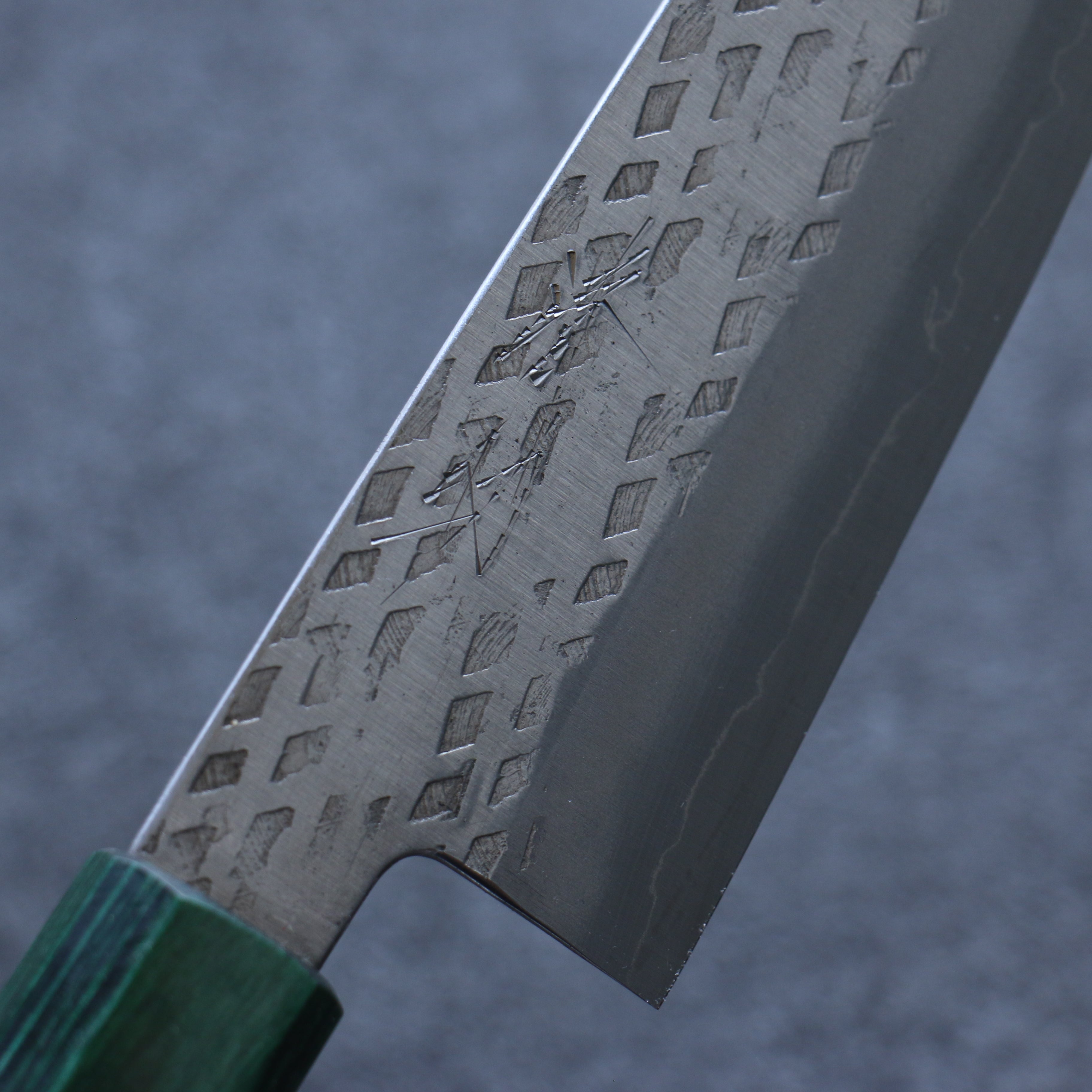 Seisuke Silver Steel No.3 Hammered Santoku 165mm Walnut(With Double Green Pakka wood) Handle - Japanny - Best Japanese Knife