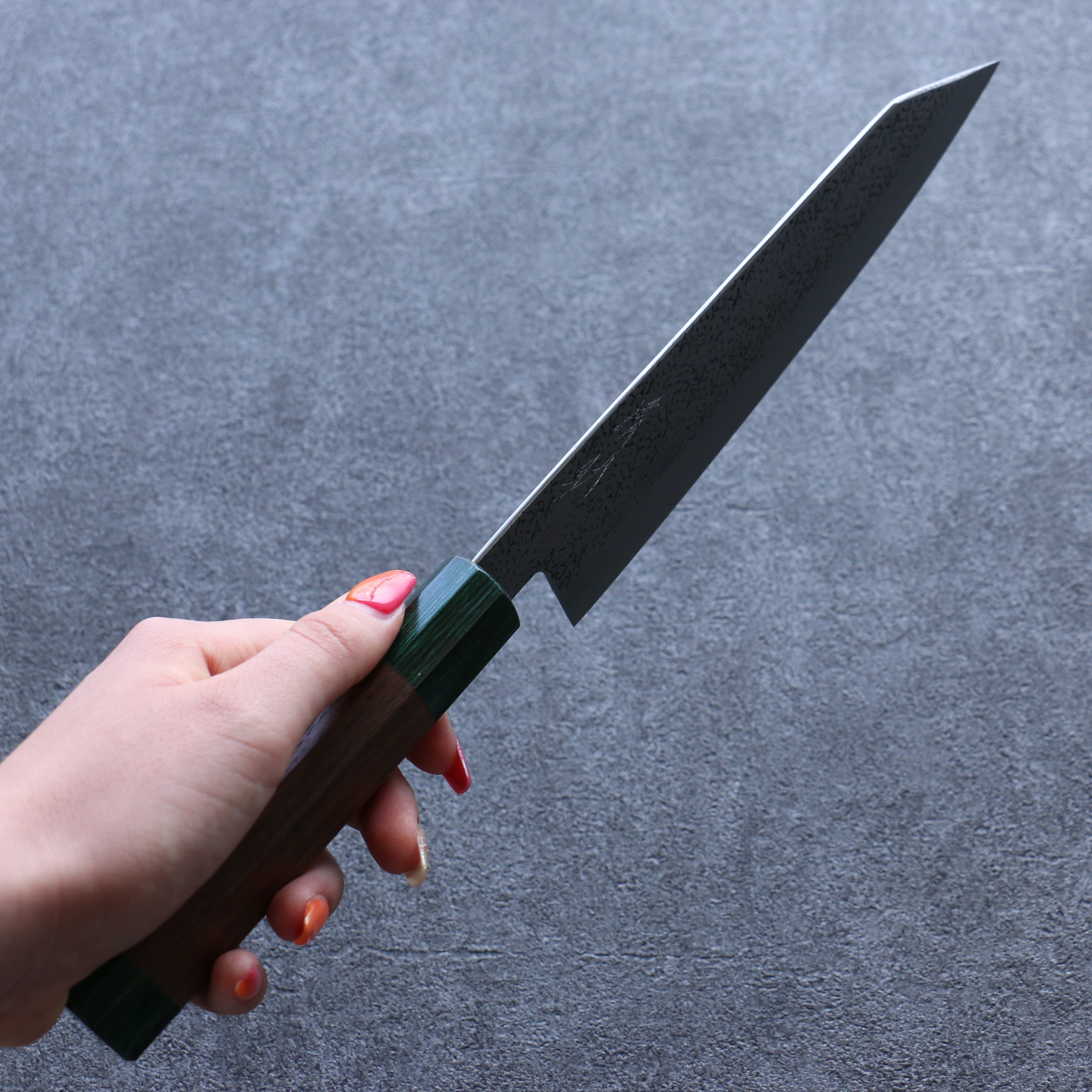Seisuke Blue Super Hammered Bunka 185mm Walnut (With Double Green Pakka wood) Handle - Japanny - Best Japanese Knife