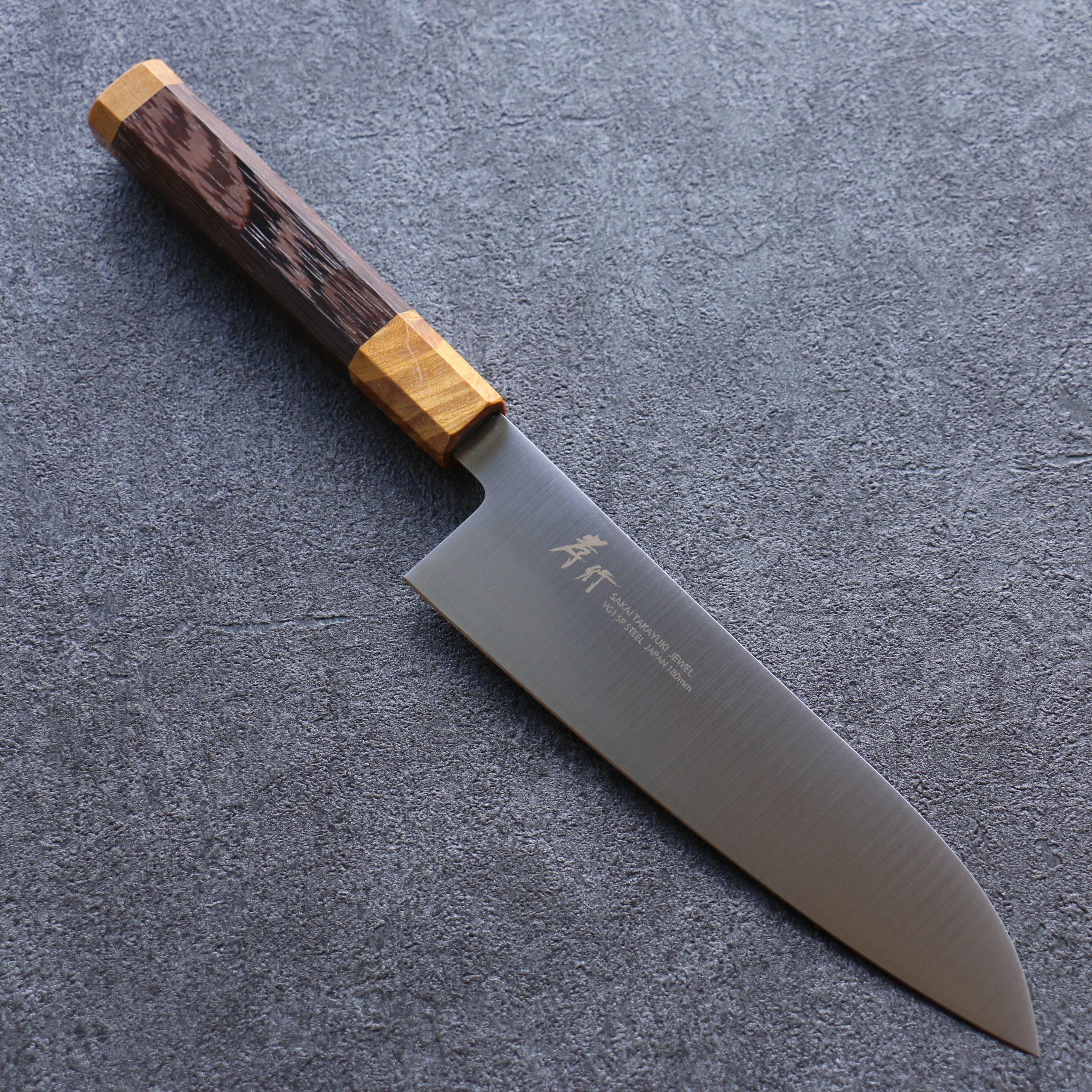 Sakai Takayuki JEWEL Topaz VG1 Santoku 180mm Wenge (Double Yellow Ring) Handle - Japanny - Best Japanese Knife