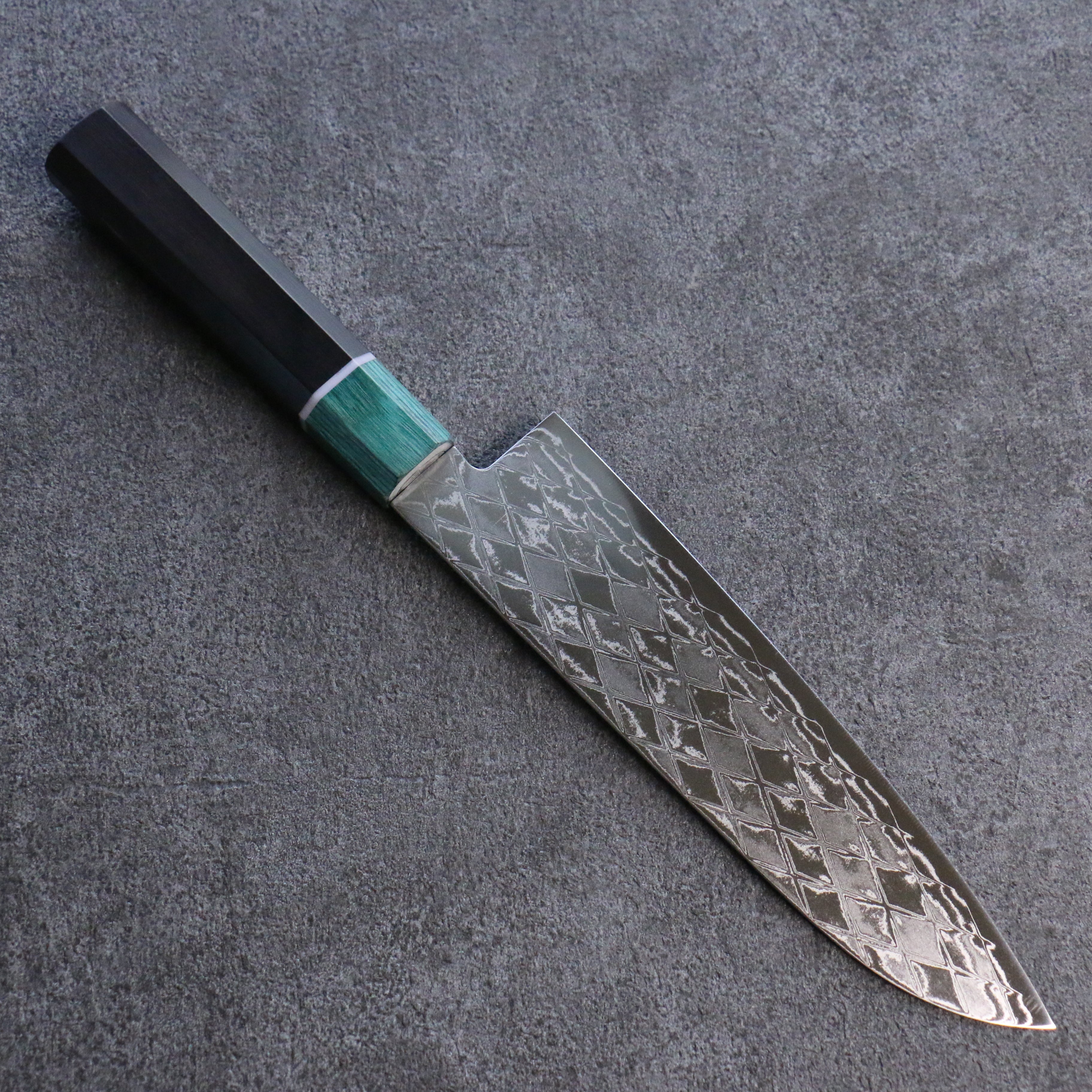 Seisuke AUS10 Mirror Crossed Santoku 180mm Black Pakka wood(ferrule: Green Pakka wood) Handle - Japanny - Best Japanese Knife