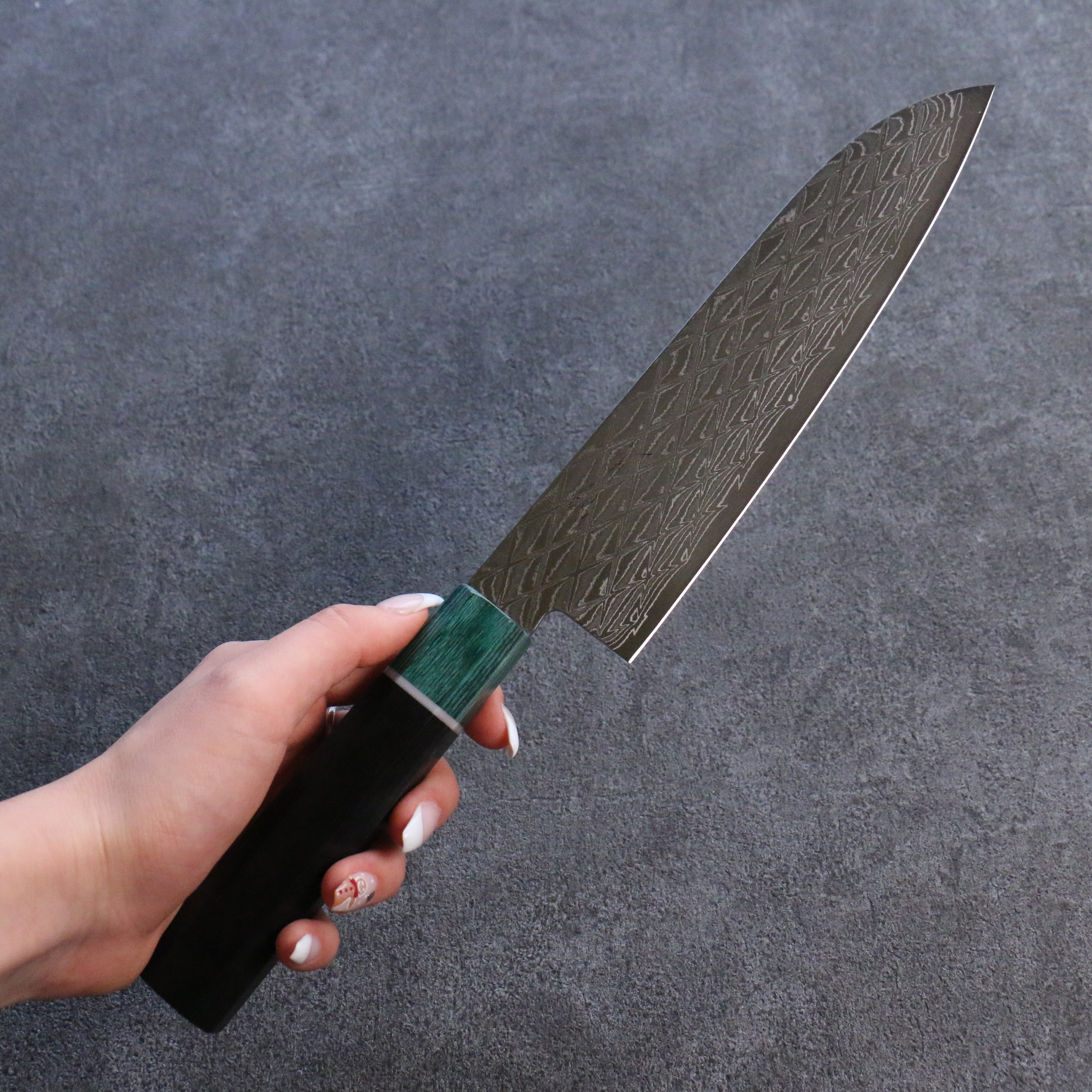 Seisuke AUS10 Mirror Crossed Santoku 180mm Black Pakka wood(ferrule: Green Pakka wood) Handle - Japanny - Best Japanese Knife