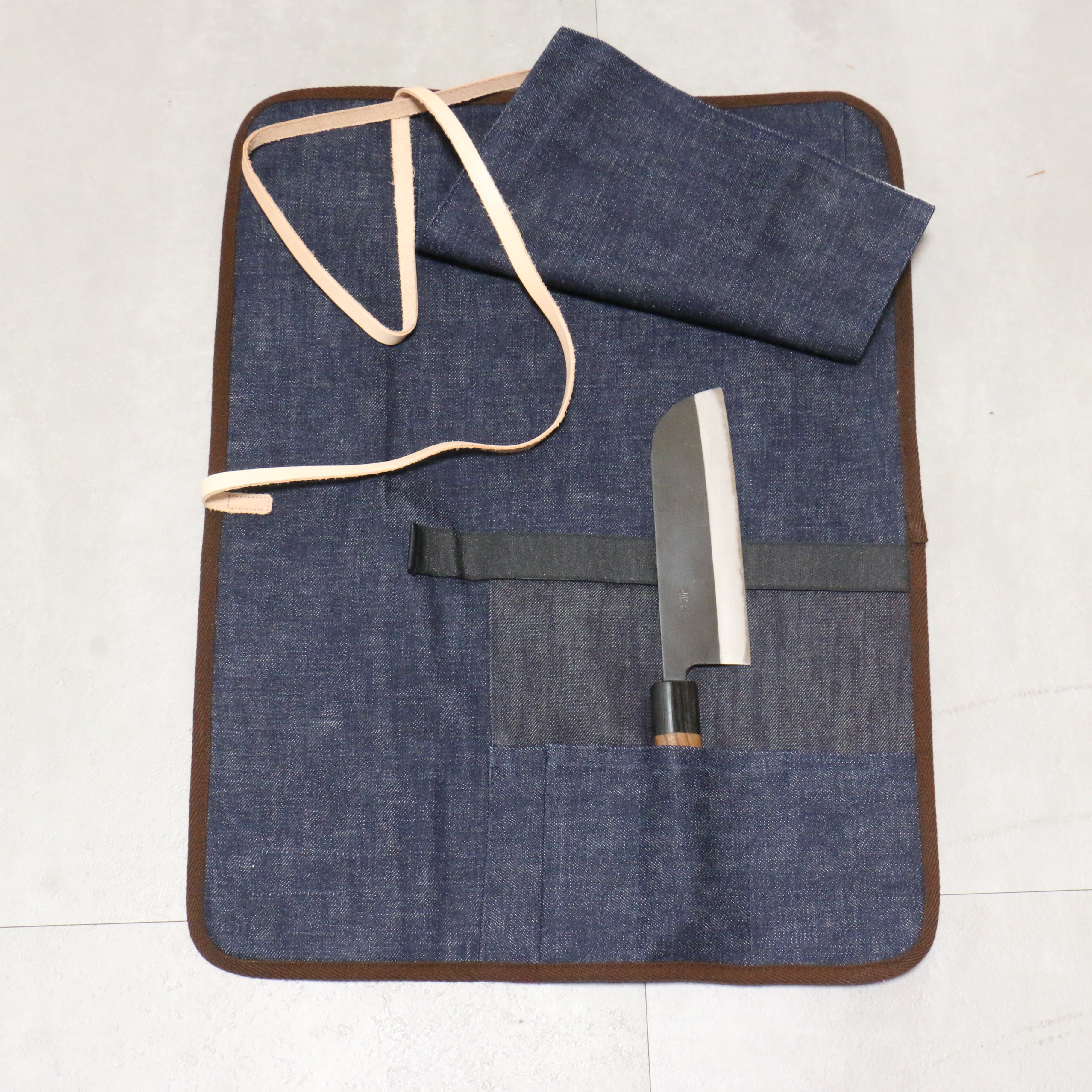 West Japan Tools Knife roll with 3 pockets Cloth Denim 390mm x 510mm - Japanny - Best Japanese Knife