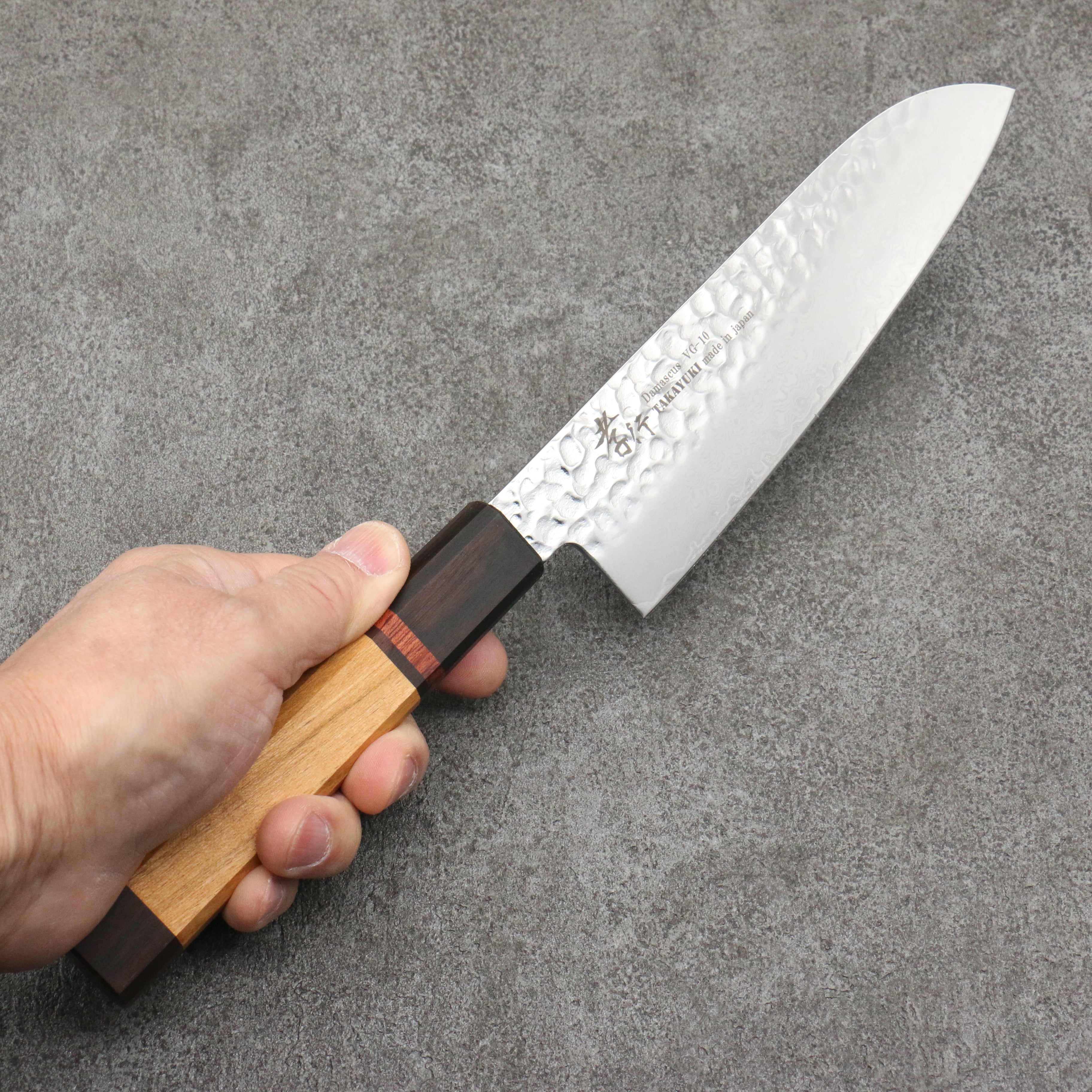 Sakai Takayuki VG10 33 Layer Damascus Santoku 170mm Mountain cherry (12 sided) Handle - Japanny - Best Japanese Knife