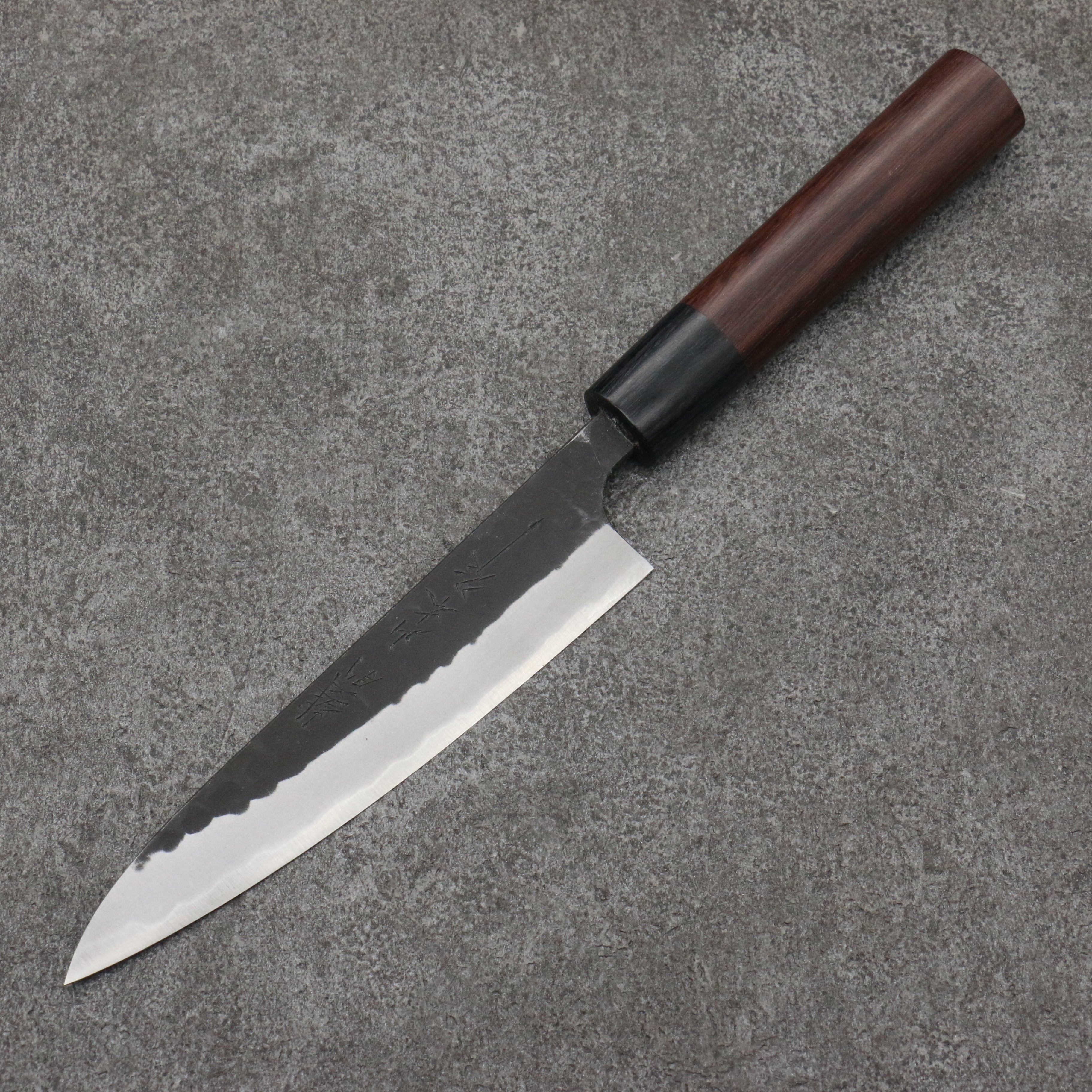 Nao Yamamoto Blue Steel Kurouchi Petty-Utility 135mm Shitan (ferrule: Black Pakka wood) Handle - Japanny - Best Japanese Knife