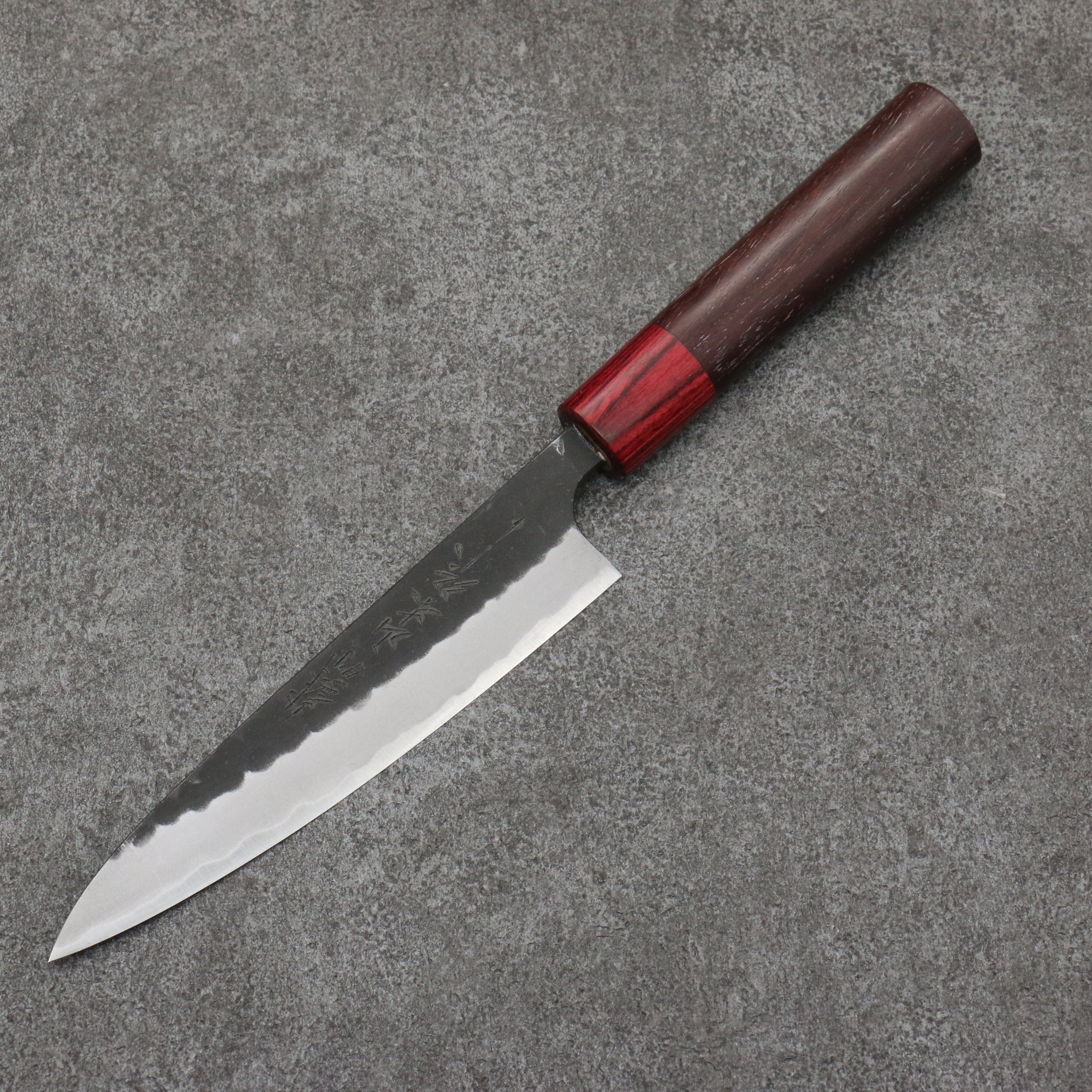 Nao Yamamoto Blue Steel Kurouchi Petty-Utility 135mm Shitan (ferrule: Red Pakka wood) Handle - Japanny - Best Japanese Knife