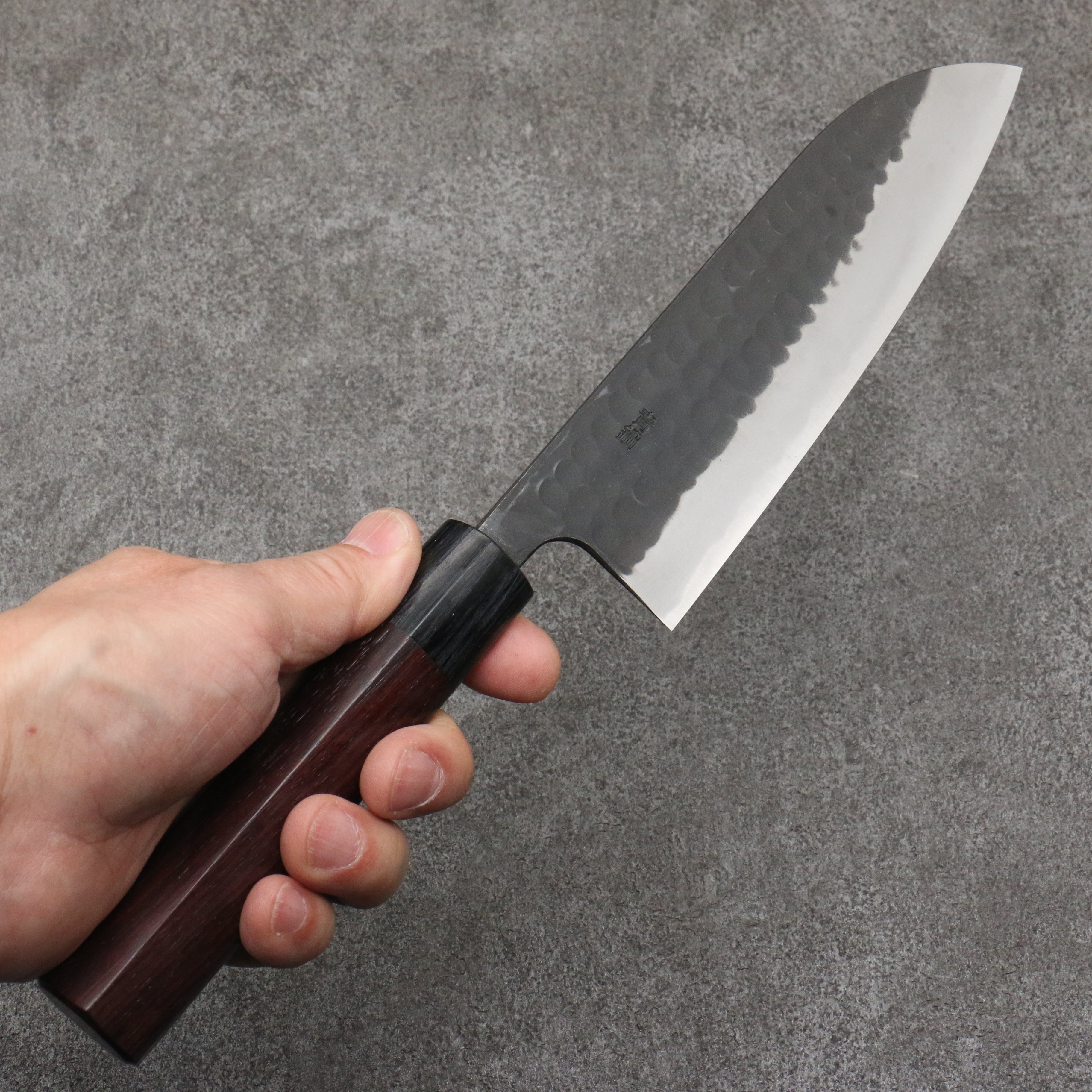 Nao Yamamoto Blue Steel Kurouchi Santoku 170mm Shitan (ferrule: Black Pakka wood) Handle - Japanny - Best Japanese Knife