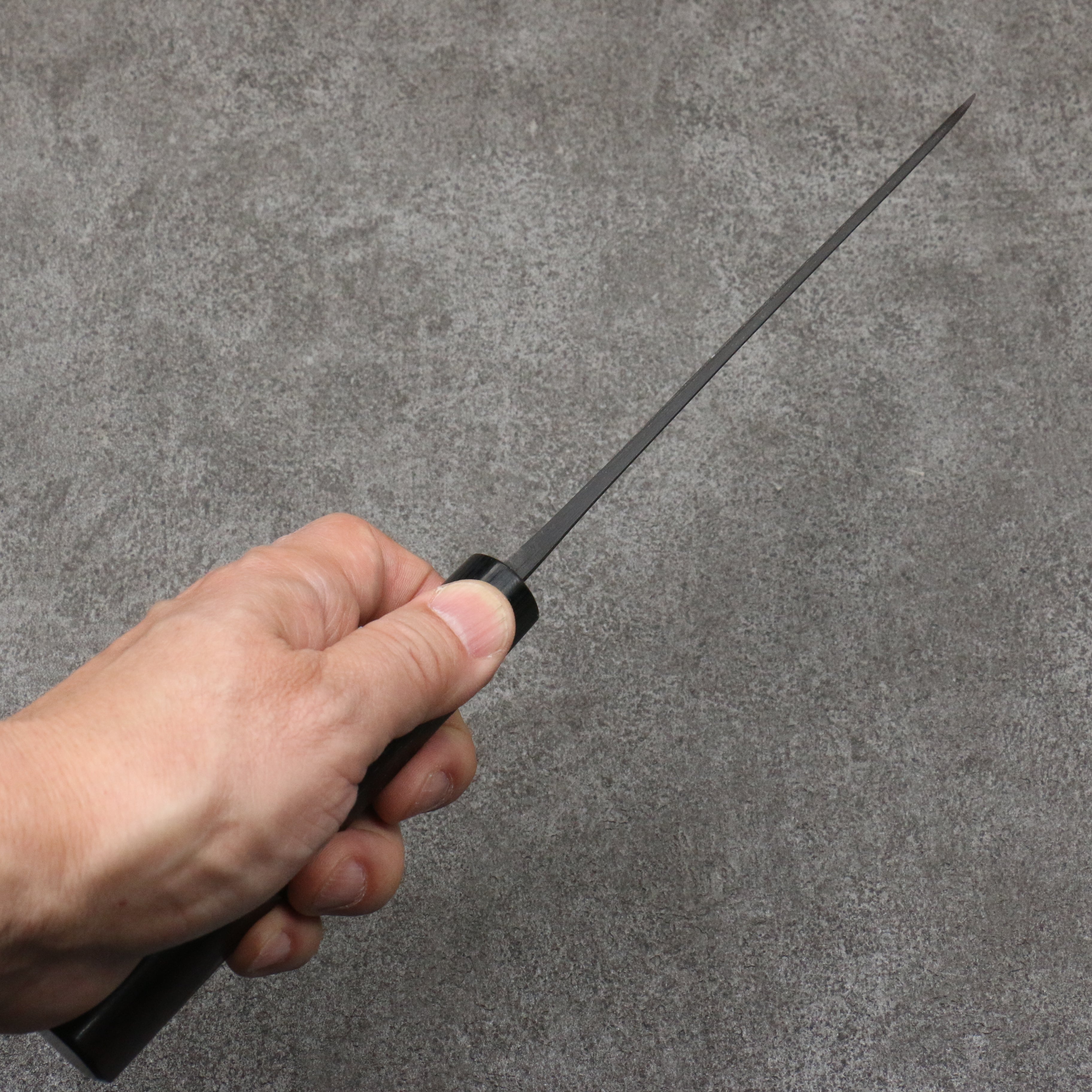 Nao Yamamoto Blue Steel Kurouchi Santoku 170mm Shitan (ferrule: Black Pakka wood) Handle - Japanny - Best Japanese Knife