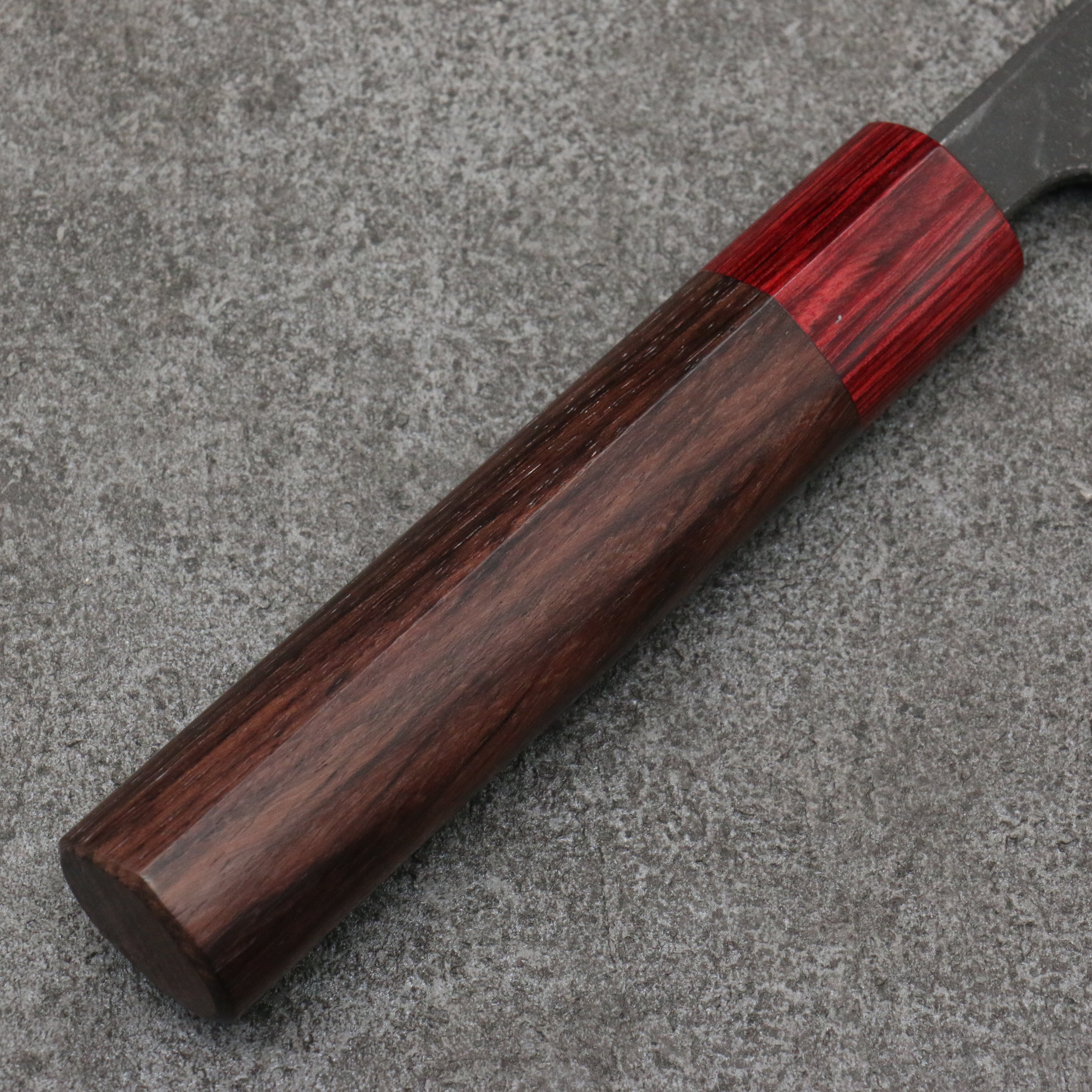 Nao Yamamoto Blue Steel Kurouchi Gyuto 180mm Shitan (ferrule: Red Pakka wood) Handle - Japanny - Best Japanese Knife