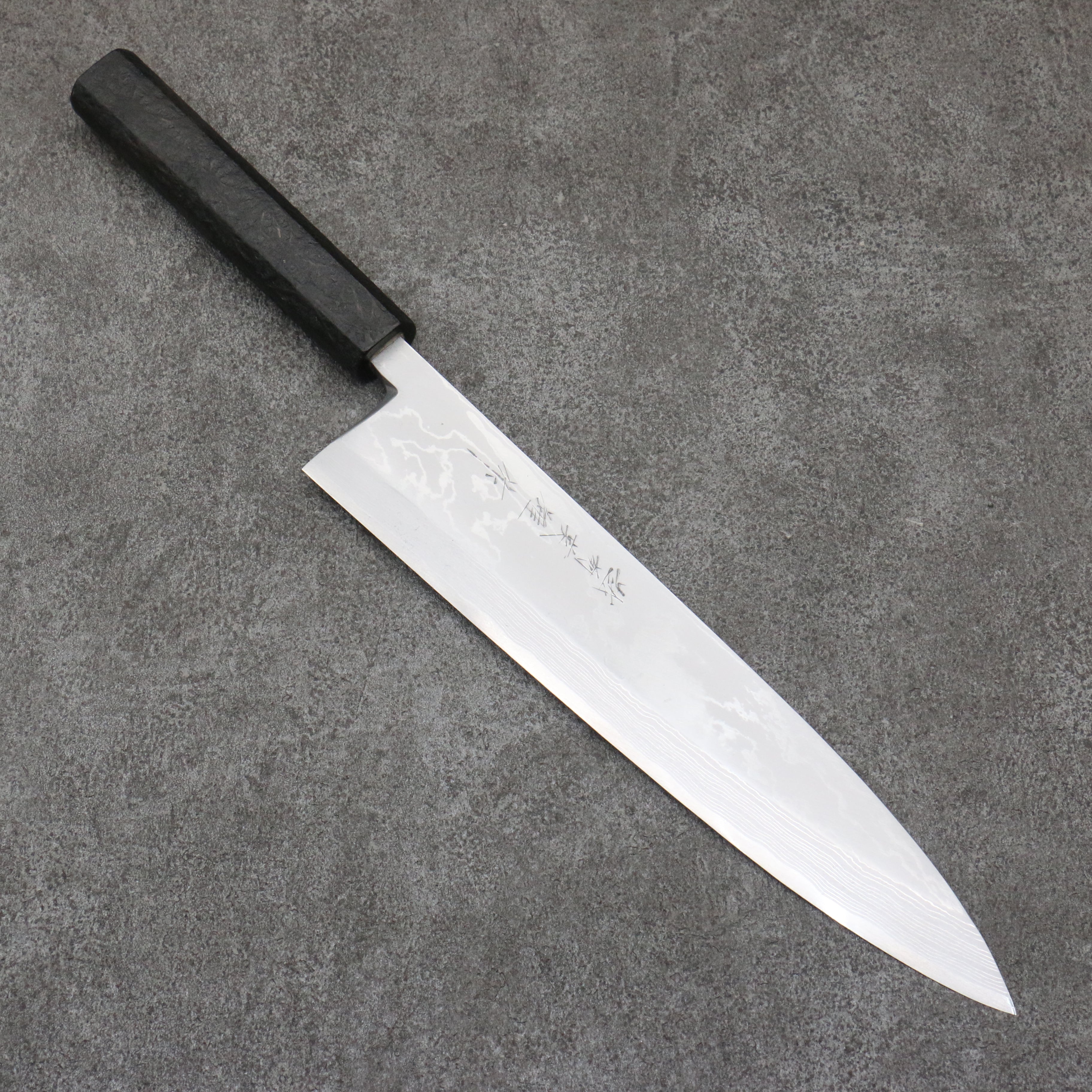 Hideo Kitaoka White Steel No.2 Damascus Mioroshi Deba 240mm Black Washi Wrapped Handle - Japanny - Best Japanese Knife
