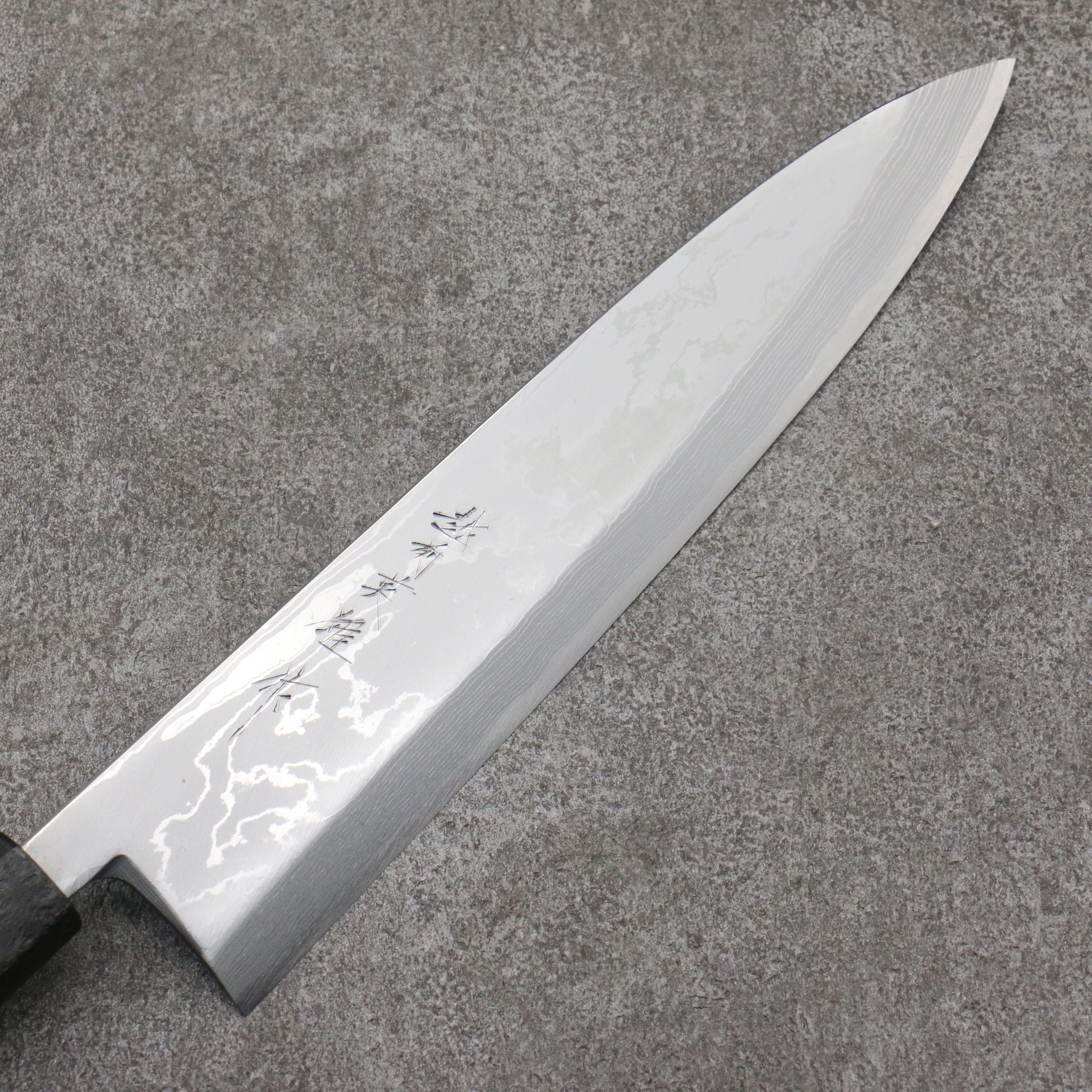 Hideo Kitaoka White Steel No.2 Damascus Mioroshi Deba 240mm Black Washi Wrapped Handle - Japanny - Best Japanese Knife