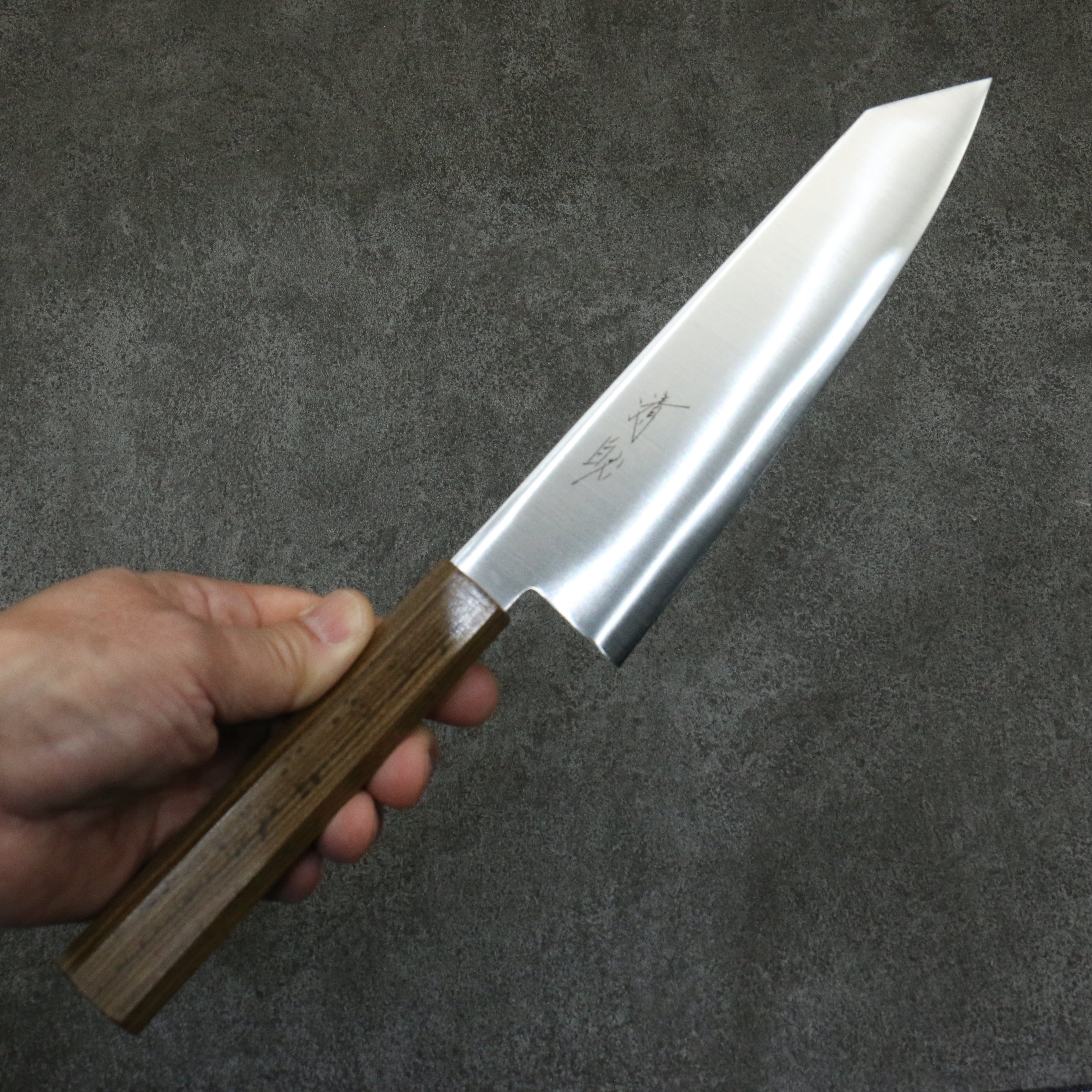 Seisuke Stainless Steel Kiritsuke Santoku 180mm Sandalwood (grey) Handle - Japanny - Best Japanese Knife