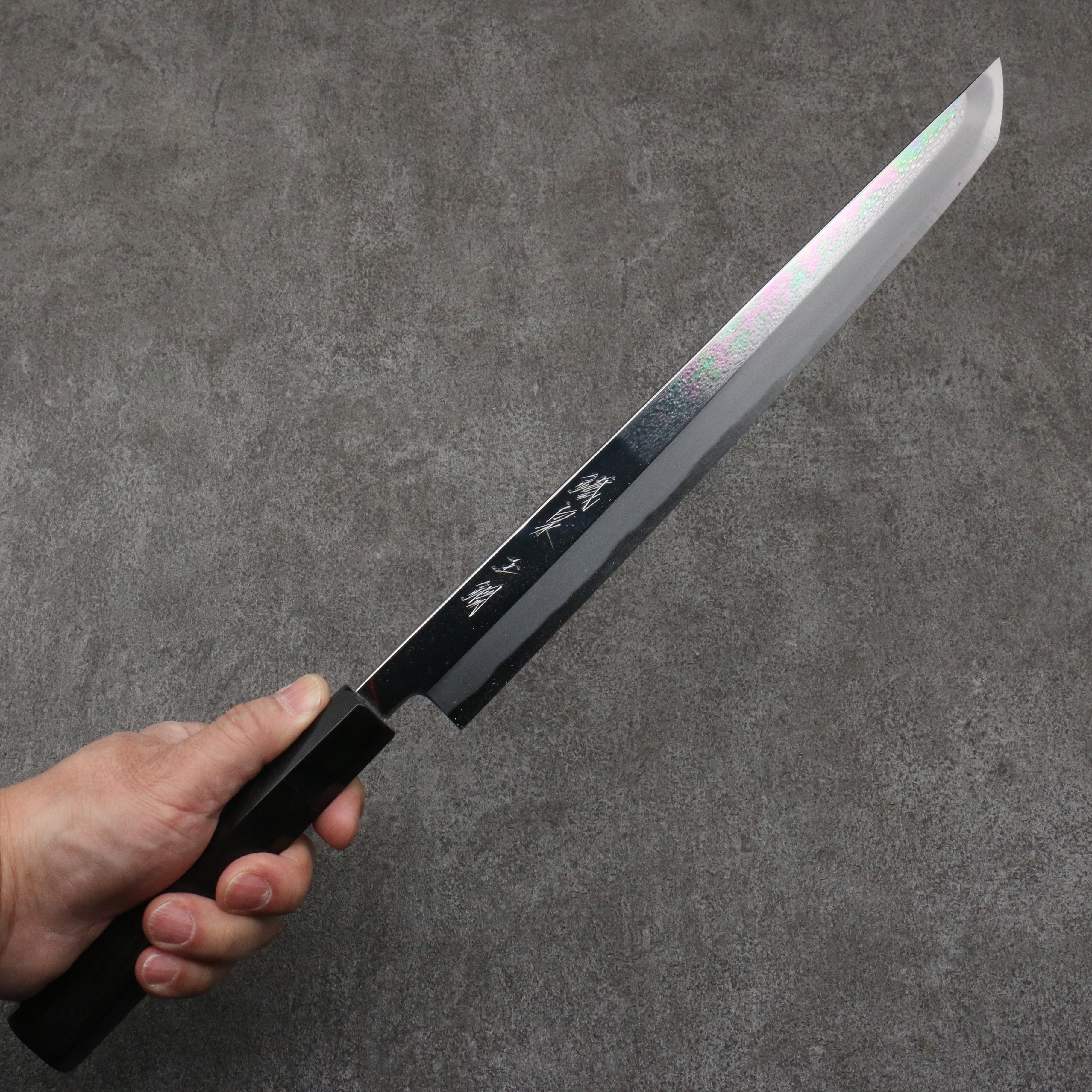 Tessen by Tanaka Tamahagane Sakimaru Yanagiba 300mm Ebony Wood Handle with Sheath - Japanny - Best Japanese Knife