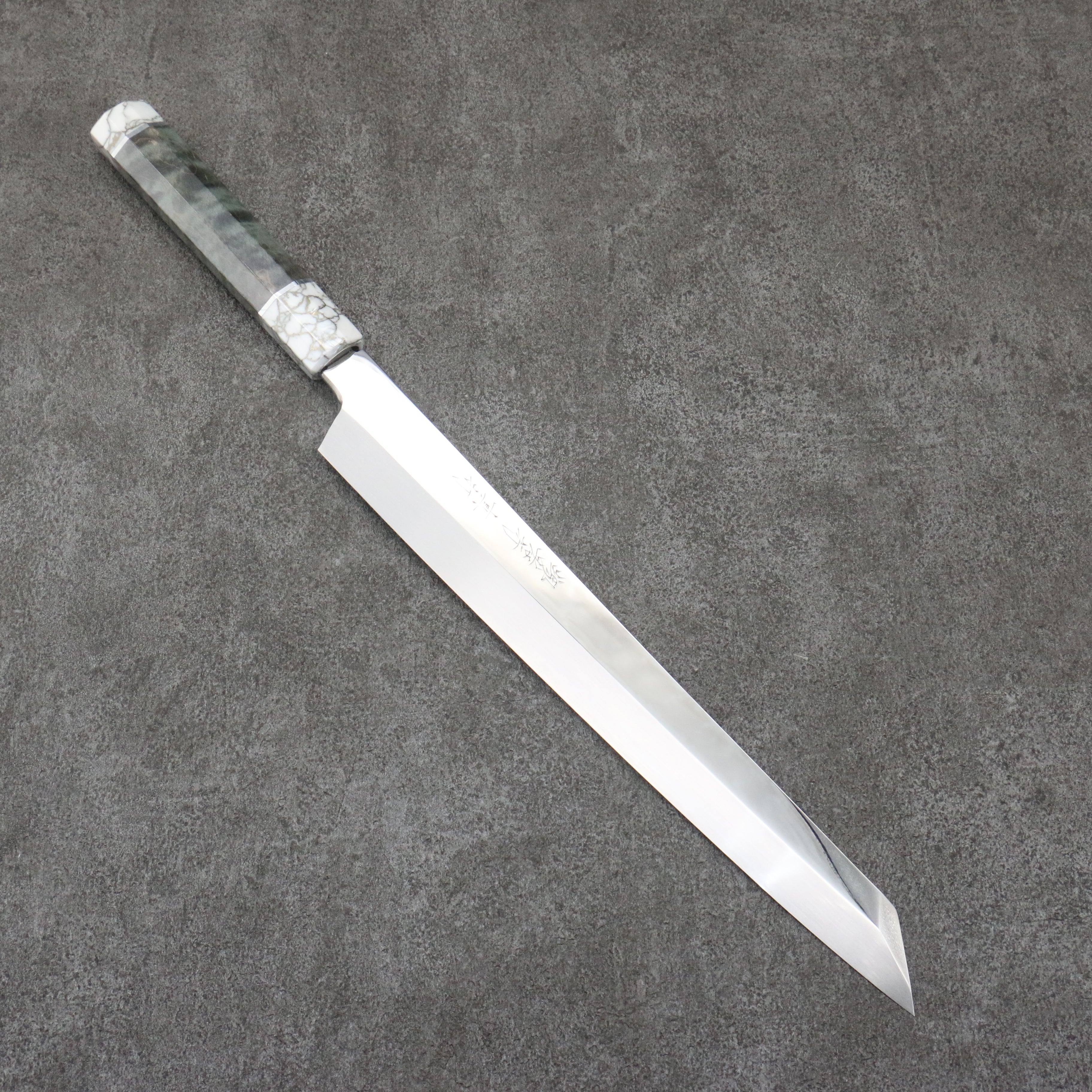 Sakai Takayuki Hien White Steel No.2 Honyaki Kiritsuke Yanagiba 300mm Stabilized wood (White Ferrule and End Cap) Handle with Sheath - Japanny - Best Japanese Knife