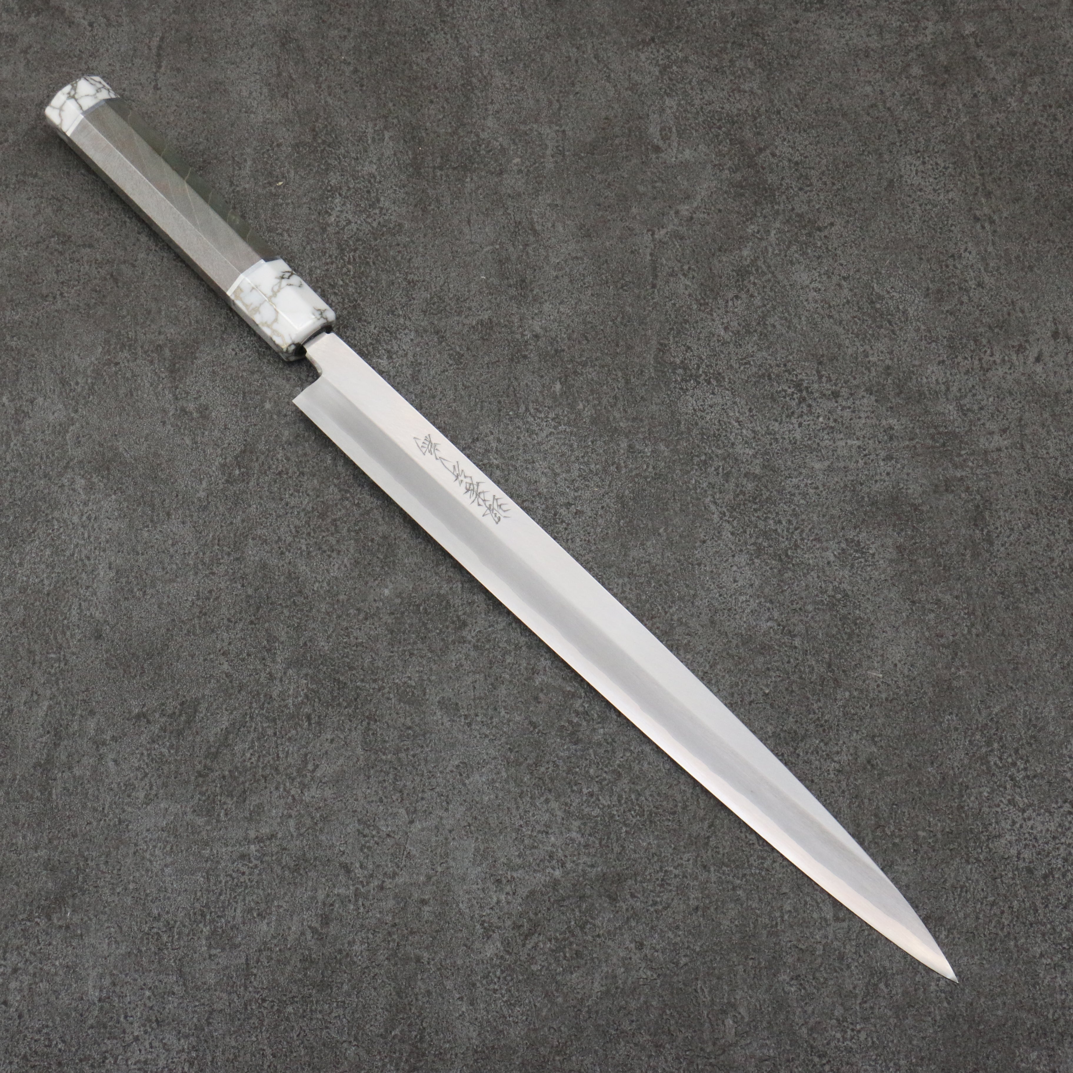 Sakai Takayuki Chef Series Silver Steel No.3 Fuguhiki 300mm Stabilized wood (White Ferrule and End Cap) Handle with Sheath - Japanny - Best Japanese Knife